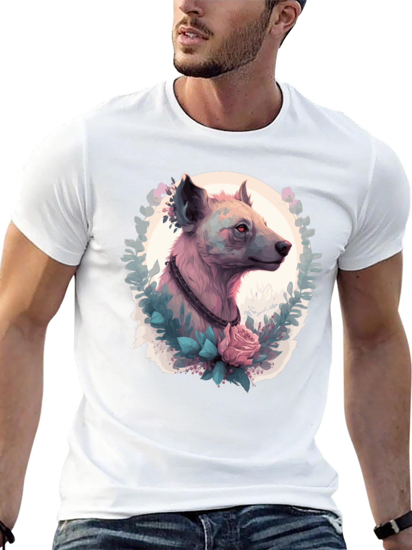 Black Hyena Portrait T-Shirt - Unique Animal Graphic Tee view 13