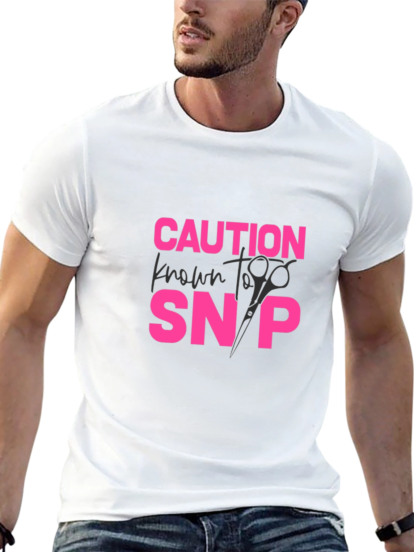 Black Caution Known to Snip T-Shirt - Hair Stylist Tee view 13