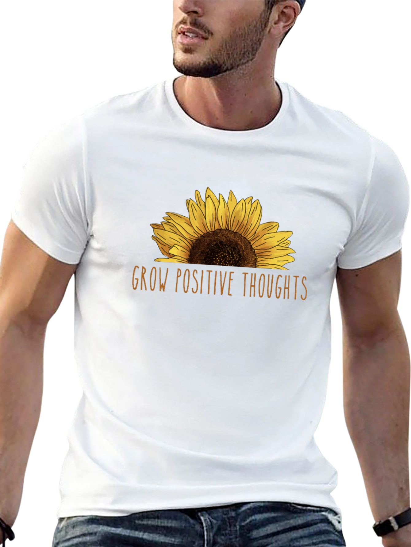 Black Grow Positive Thoughts Sunflower Graphic Tee view 13