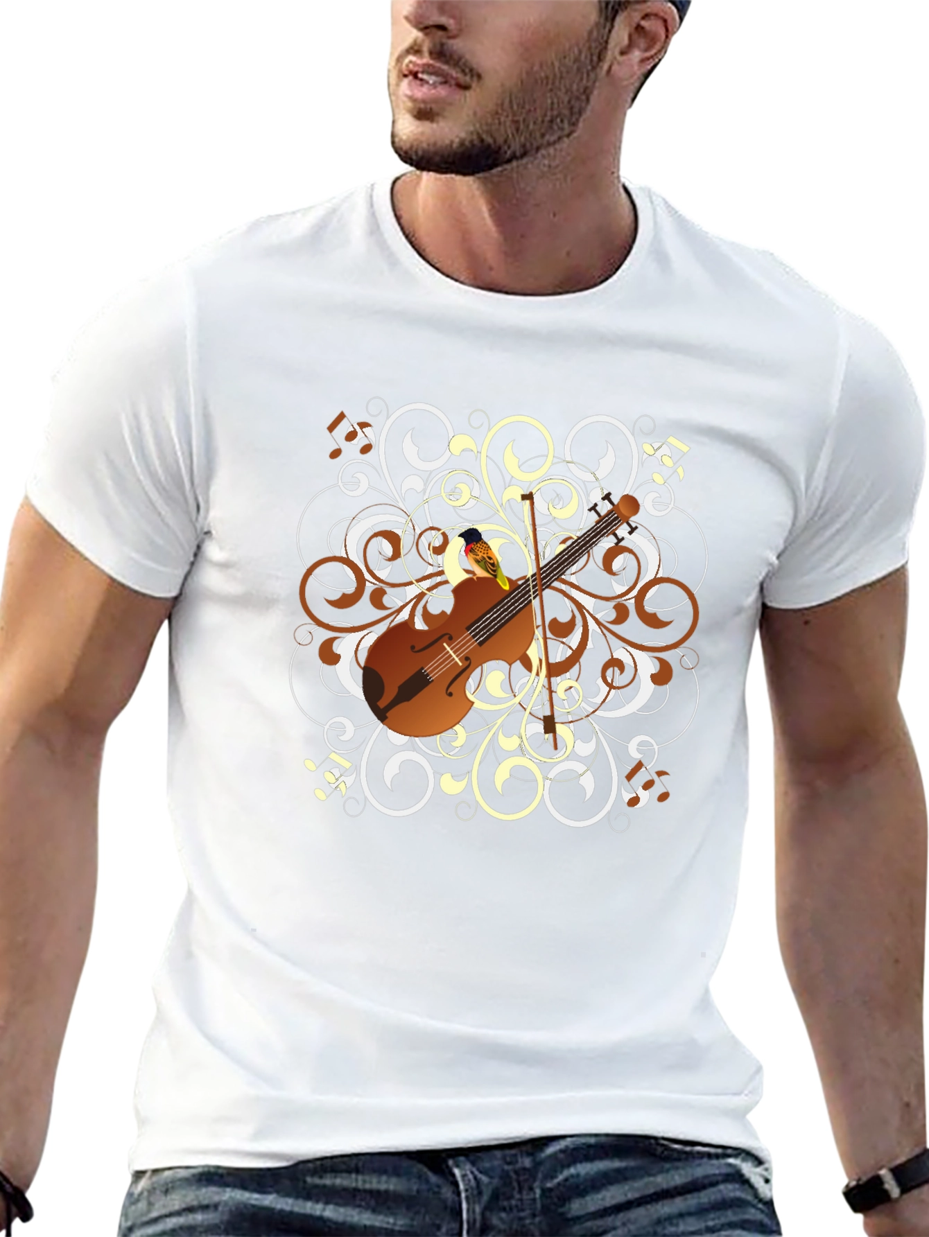 Black Ornate Cello Graphic Black T-Shirt view 13
