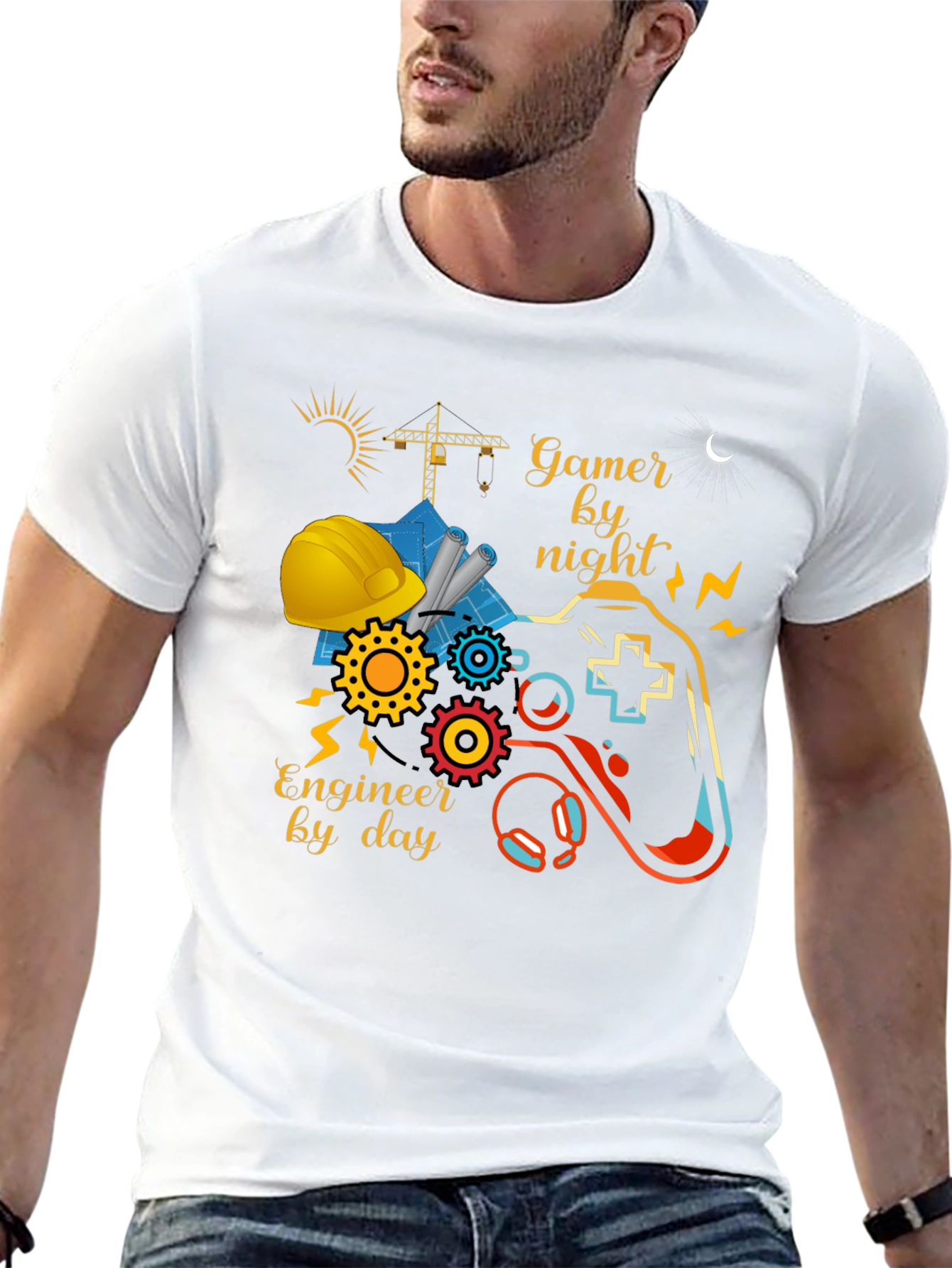 Black Gamer by Night, Engineer by Day Graphic Tee view 13