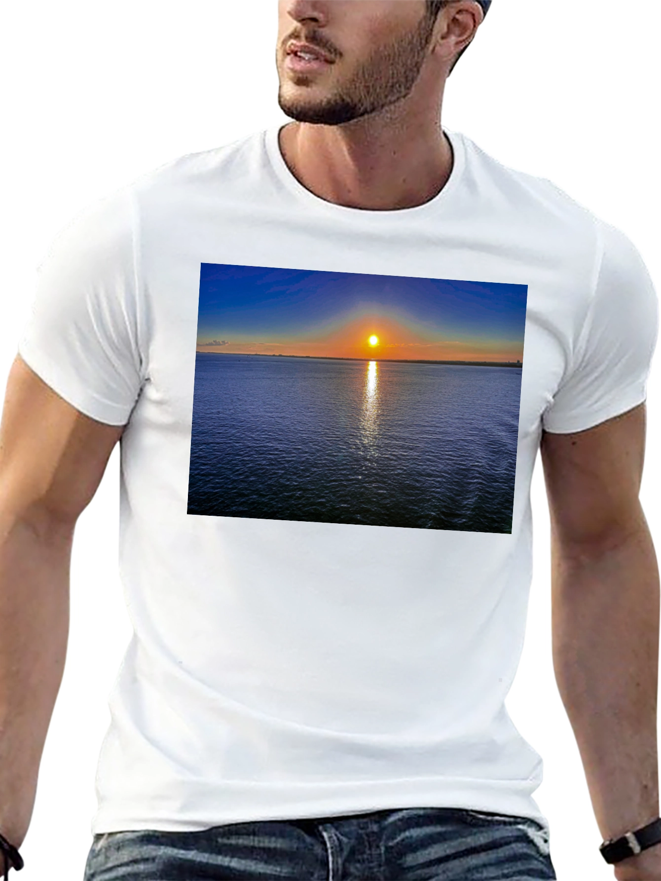Black Sunset Over Water Graphic T-Shirt view 13