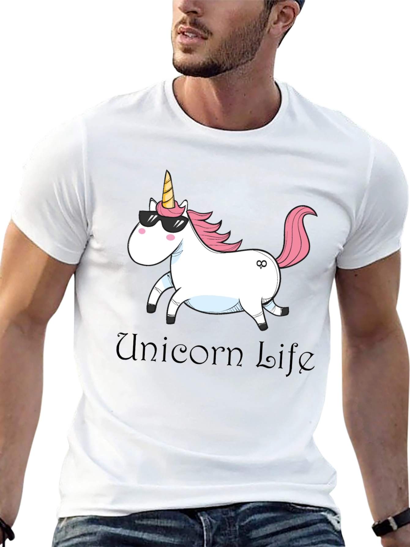 Black Unicorn Life Graphic Tee - Black Cotton Casual Shirt view 13