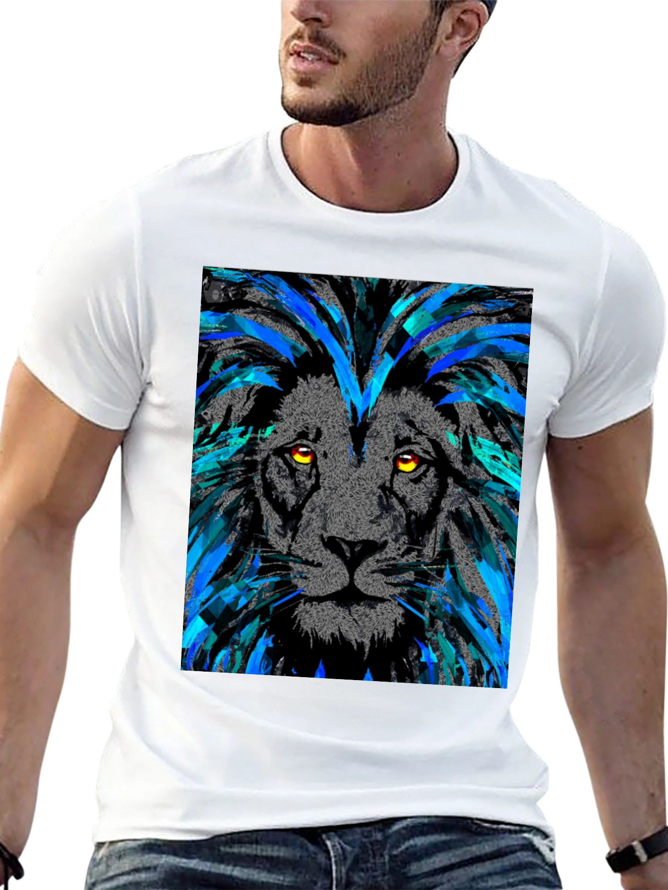 Black Lion Graphic Print Men's Black T-Shirt view 13