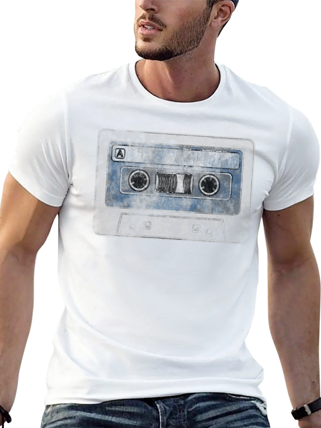 Black Retro Cassette Tape Graphic Tee - Vintage Music Lover Shirt view 13