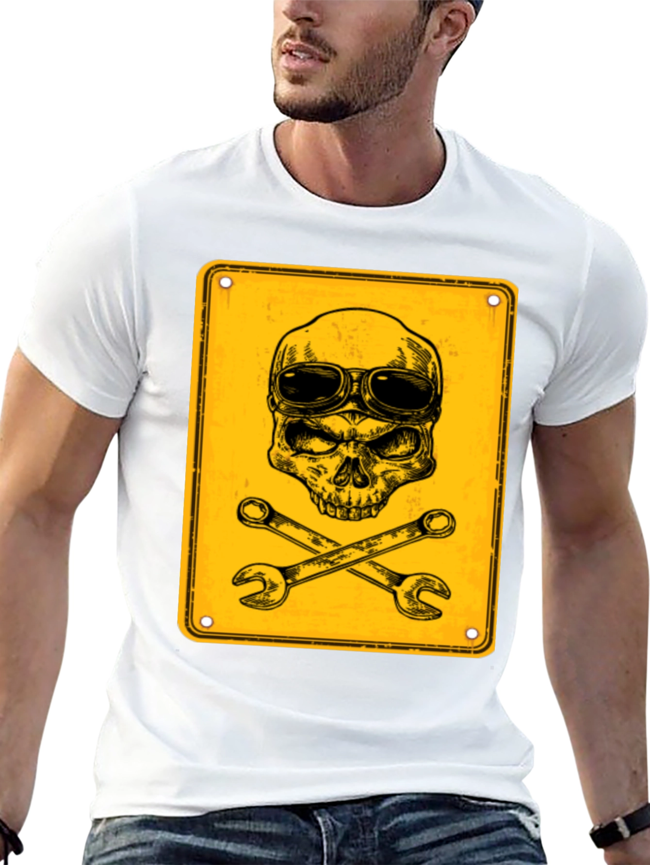 Black Skull & Wrenches Graphic T-Shirt - Mechanic Style view 13