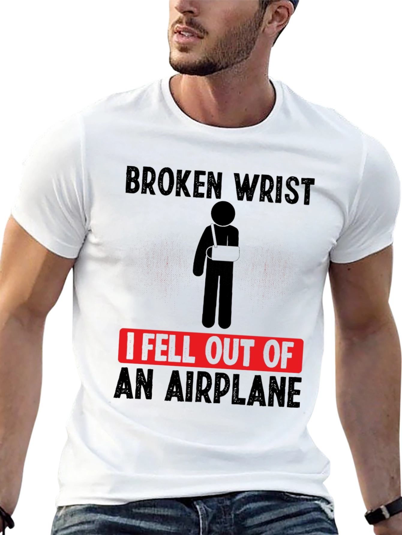 Black Broken Wrist Airplane T-Shirt Funny Injury Tee view 13