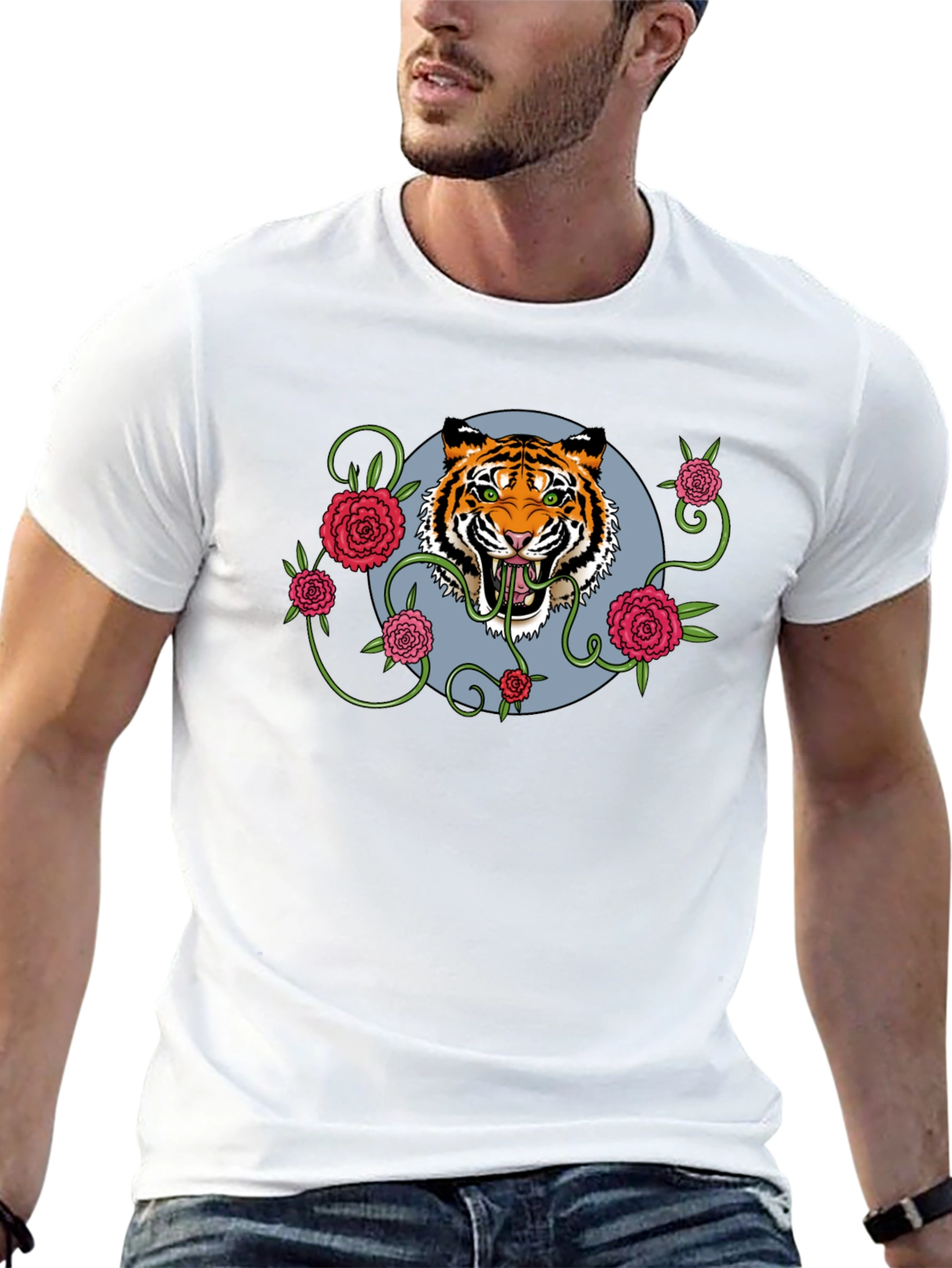 Black Tiger Rose T-Shirt - Men's Black Graphic Tee view 13