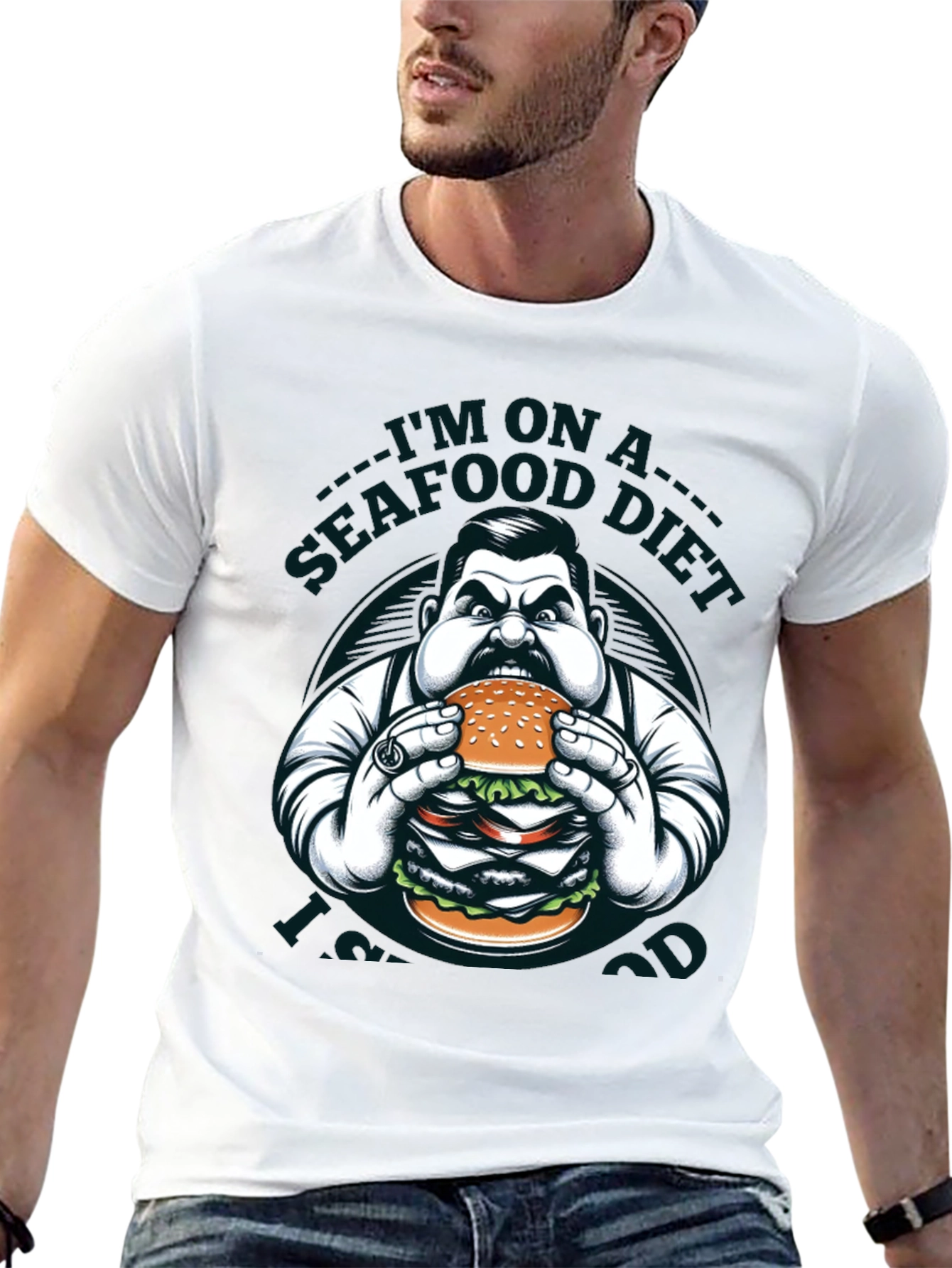 Black Seafood Diet Funny Graphic Tee view 13