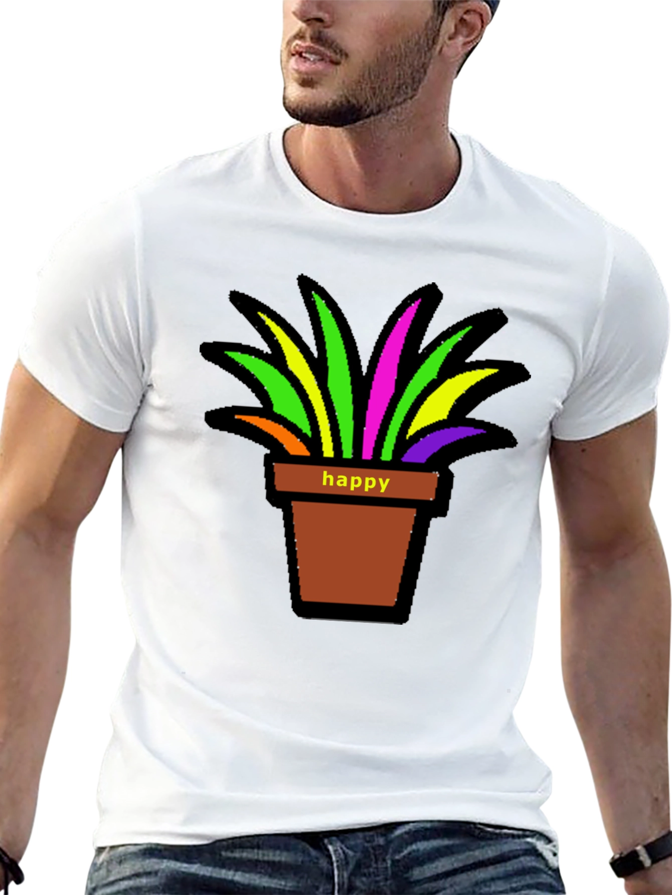 Black Happy Potted Plant Graphic T-Shirt view 13