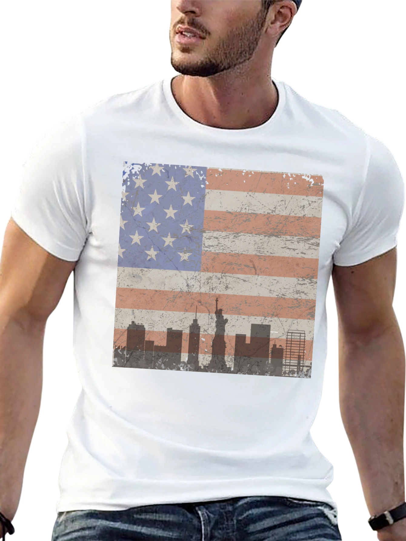 Black American Flag Skyline Graphic Tee - Patriotic Style view 13