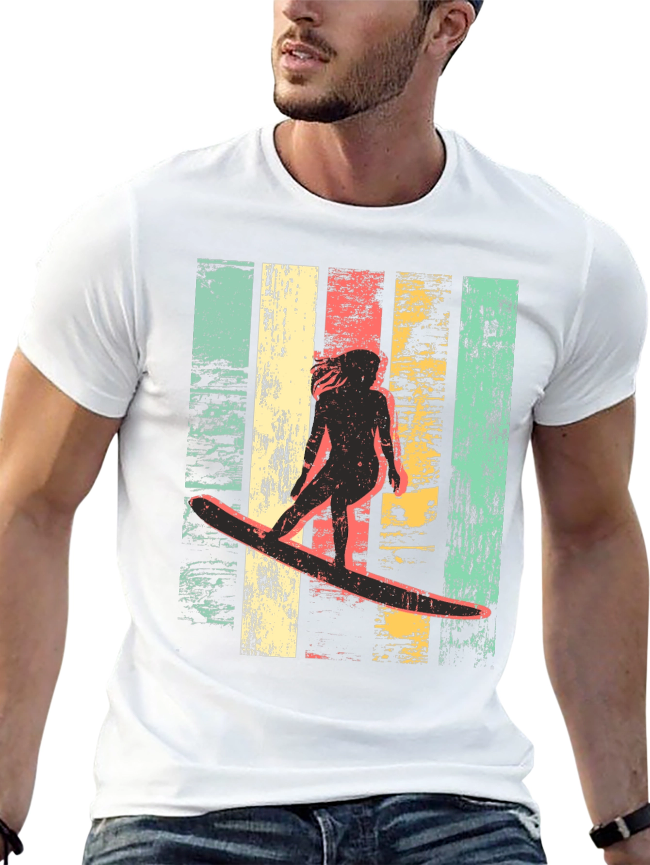 Black Vintage Surfer Graphic Tee - Cool Retro Design view 13