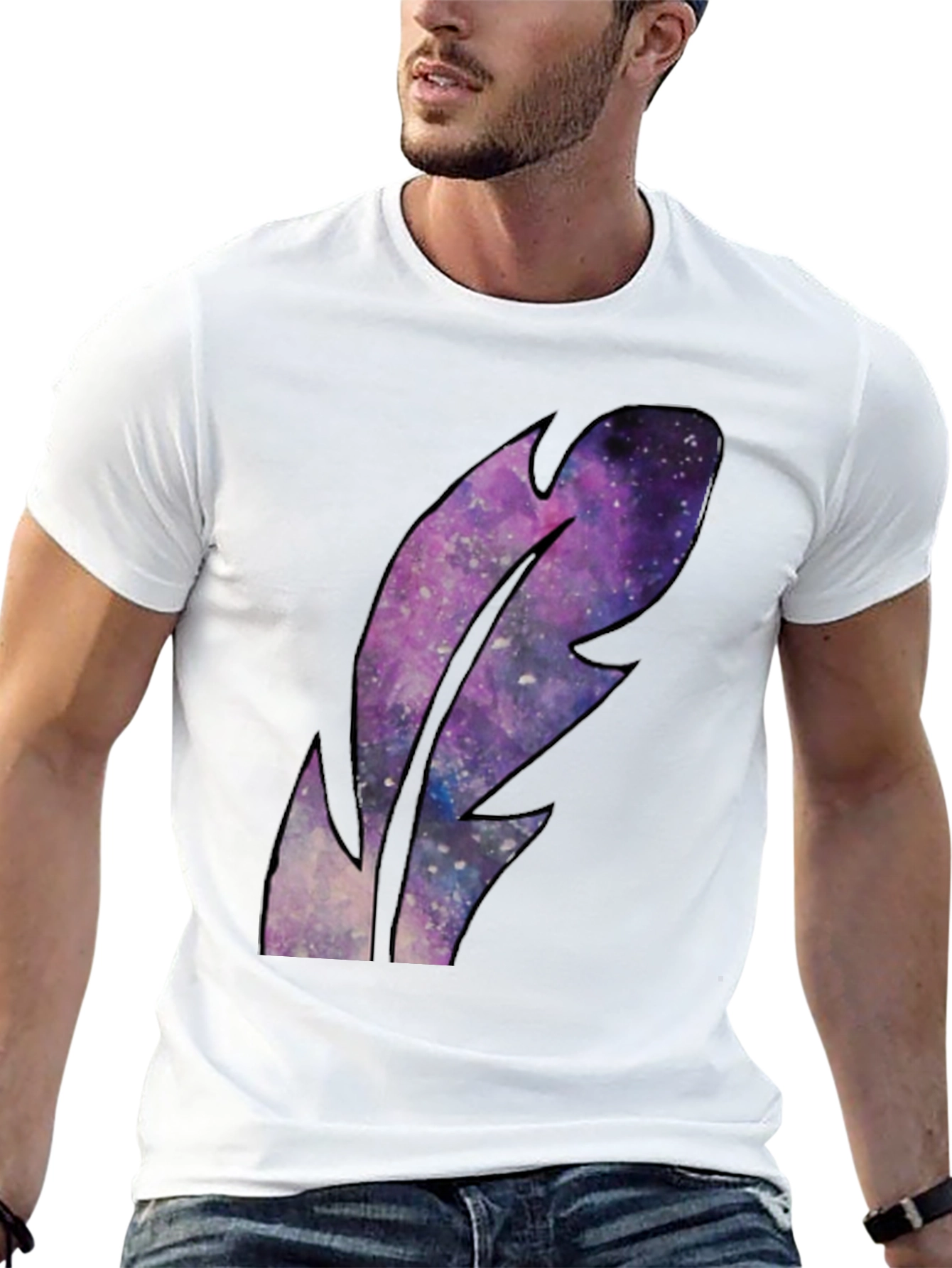 Black Galaxy Feather Graphic Black T-Shirt view 13