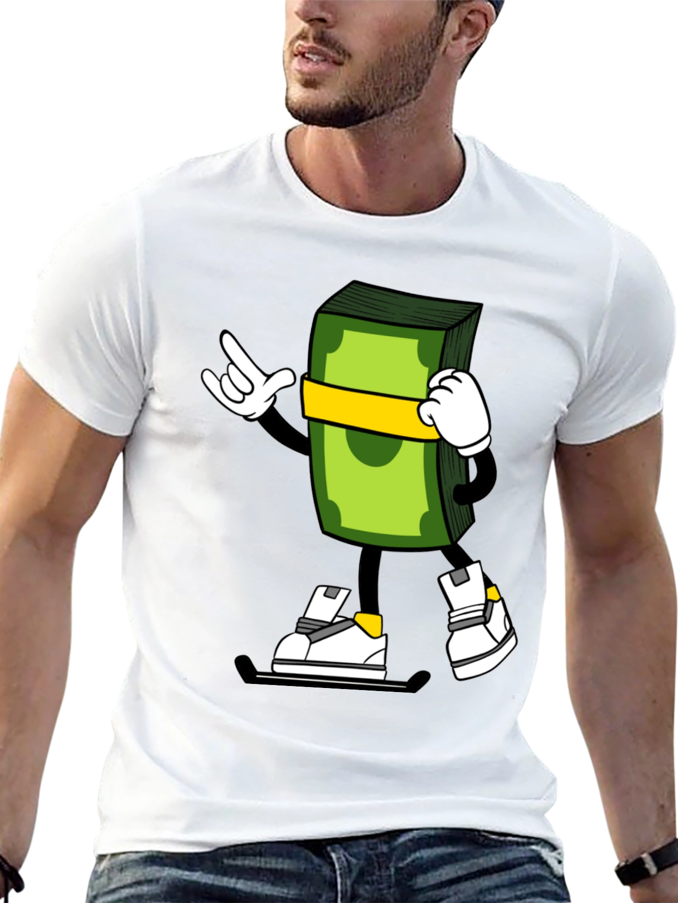 Black Cartoon Money Stack Graphic Tee view 13