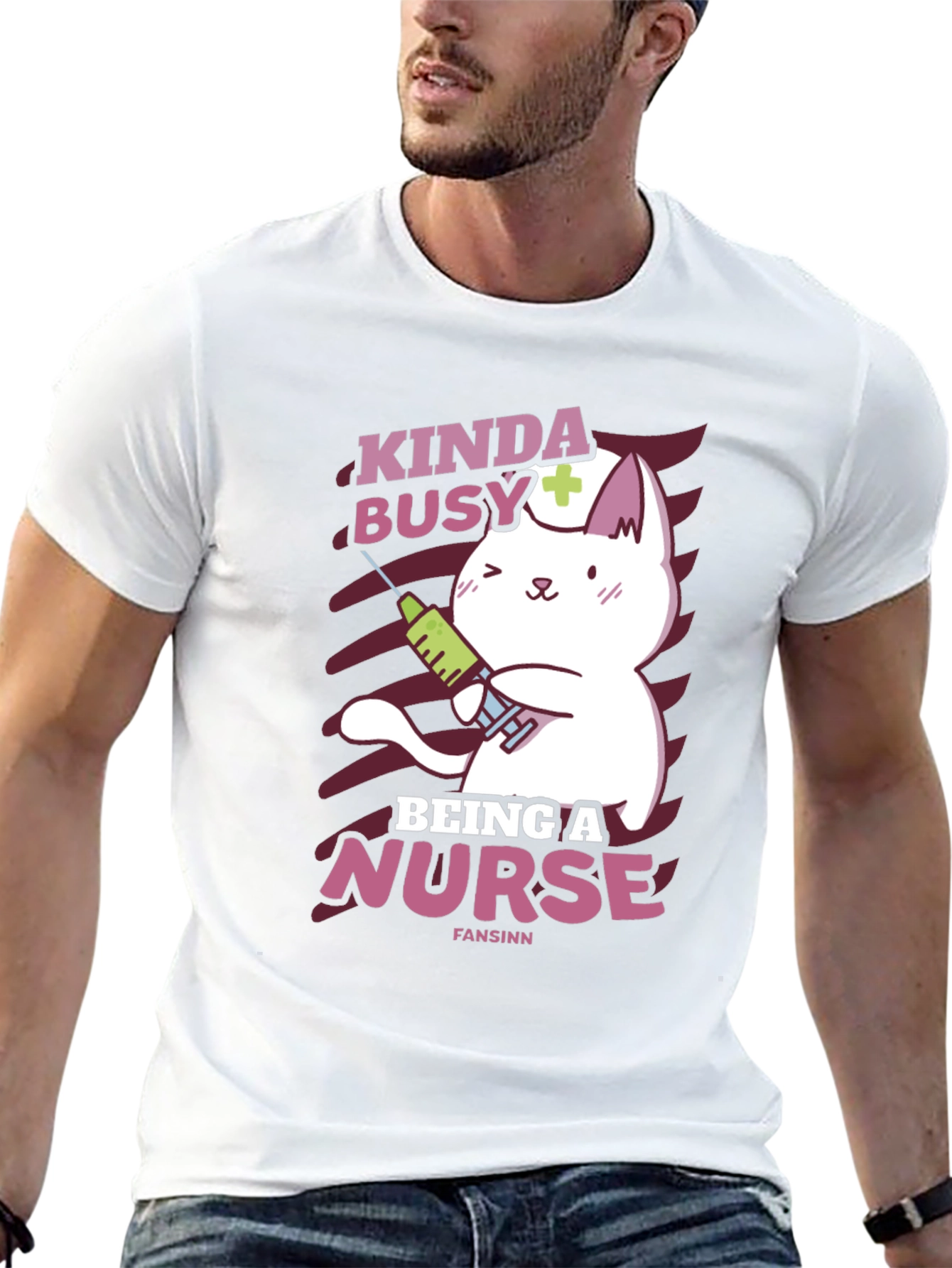 Black Kinda Busy Being a Nurse Funny Cat T-Shirt view 13
