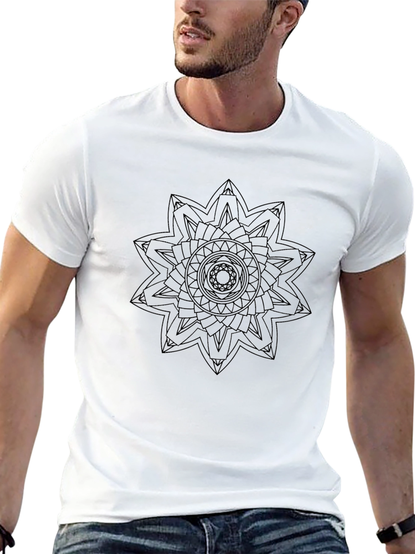 Black Black T-Shirt with Geometric Star Design view 13