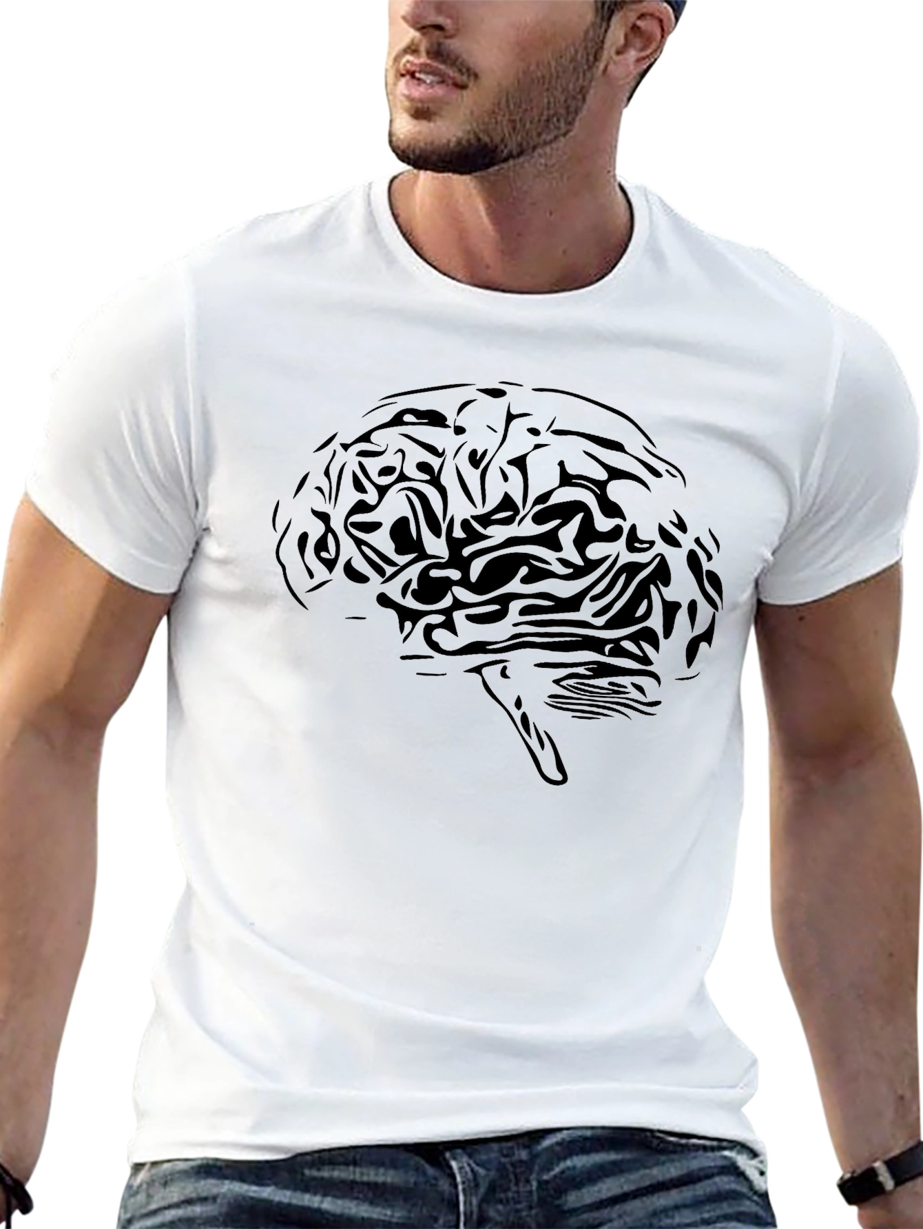 Black Brain Graphic Tee - Black Cotton T-Shirt view 13