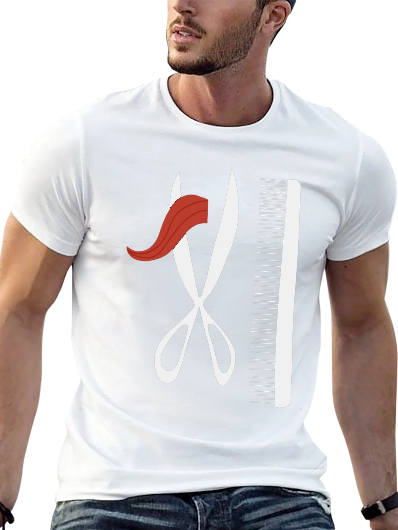 Black Barber Style T-Shirt - Scissors and Comb Graphic view 13