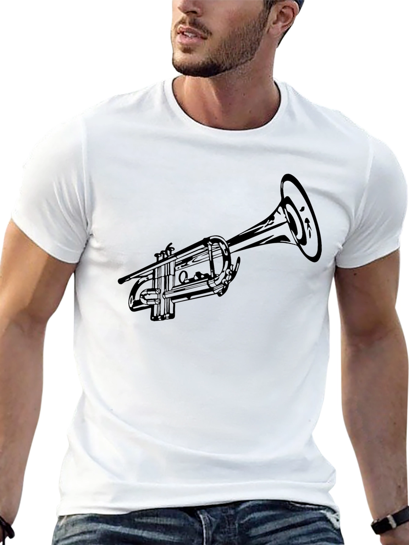Black Trumpet Graphic Tee - Classic Musical Instrument Design view 13