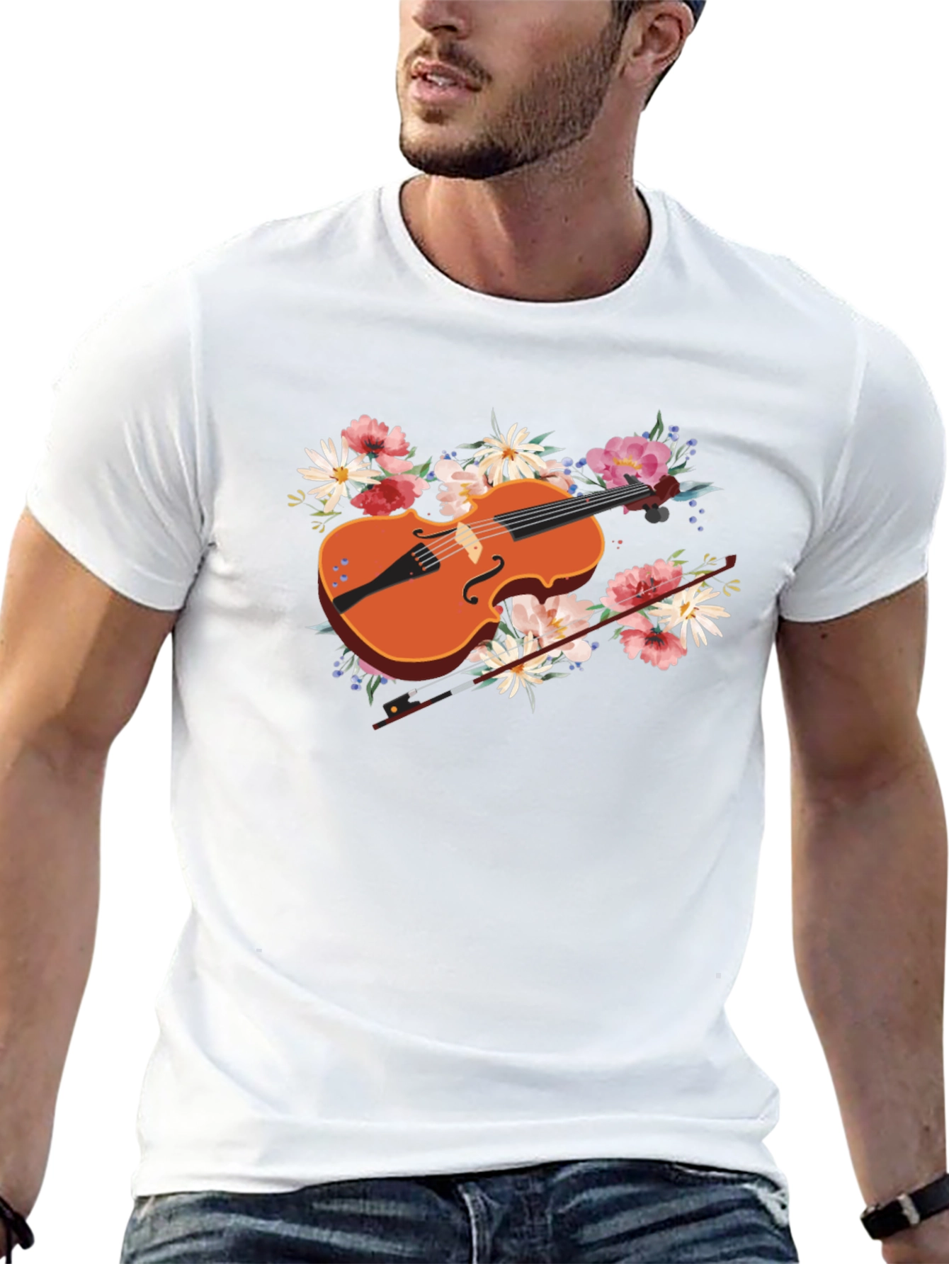 Black Floral Violin Graphic Tee - Stylish Music Lover's Shirt view 13