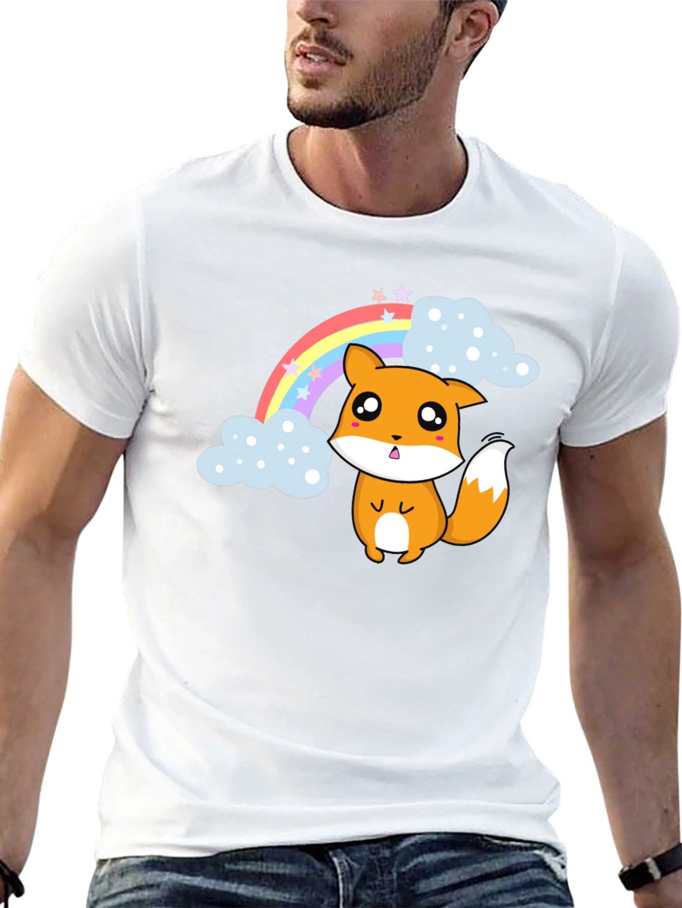 Black Kawaii Fox Rainbow T-Shirt - Cute & Comfy view 13