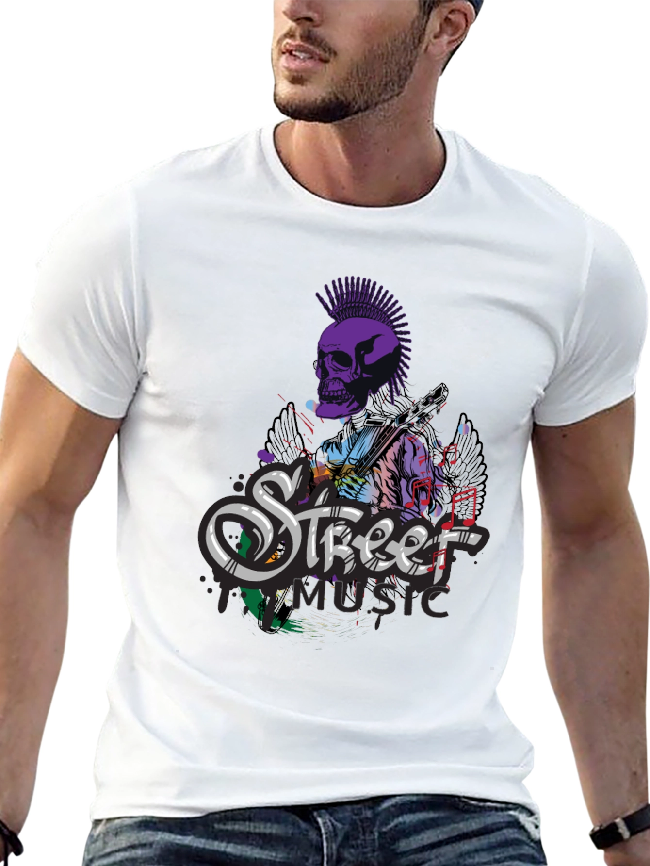 Black Street Music Skull Graphic Tee - Black Cotton T-Shirt view 13