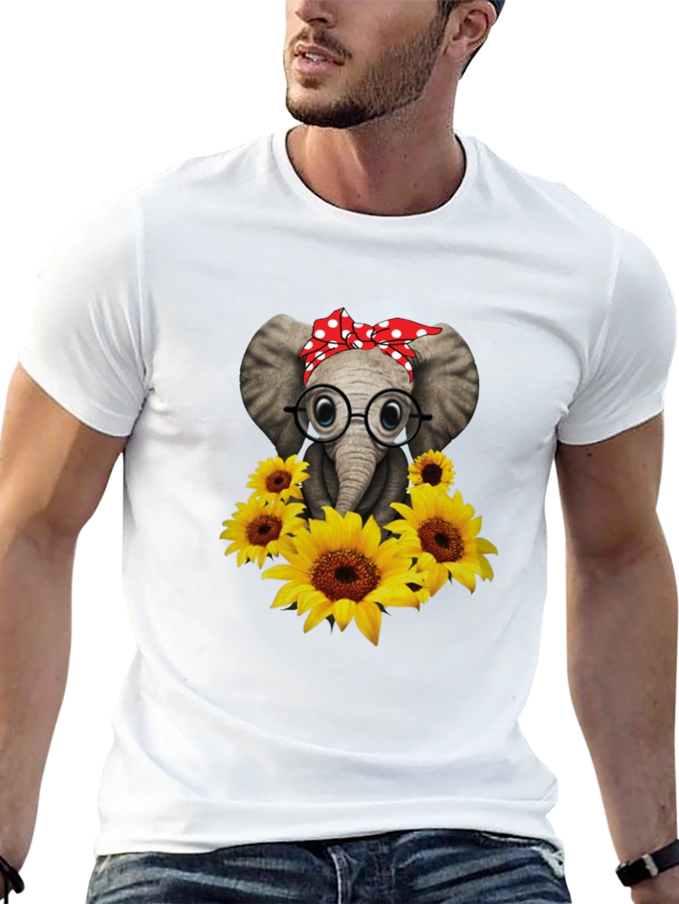 Black Elephant with Sunflowers Graphic Tee view 13