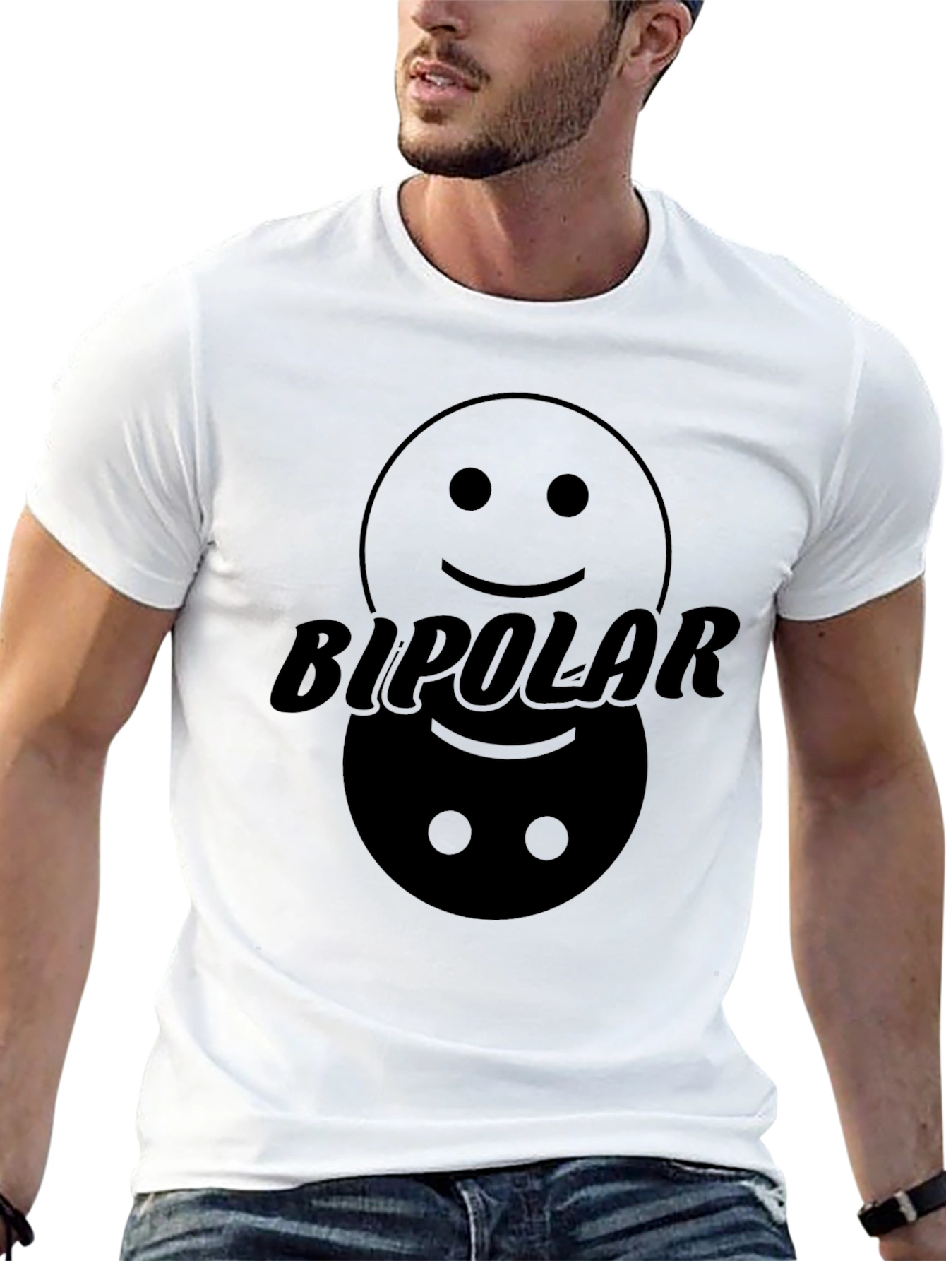 Black Bipolar Graphic T-Shirt: Happy & Sad Faces view 13