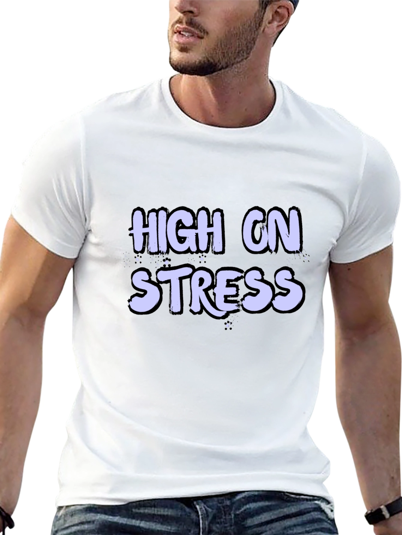 Black High on Stress Graphic T-Shirt - Black Crew Neck view 13