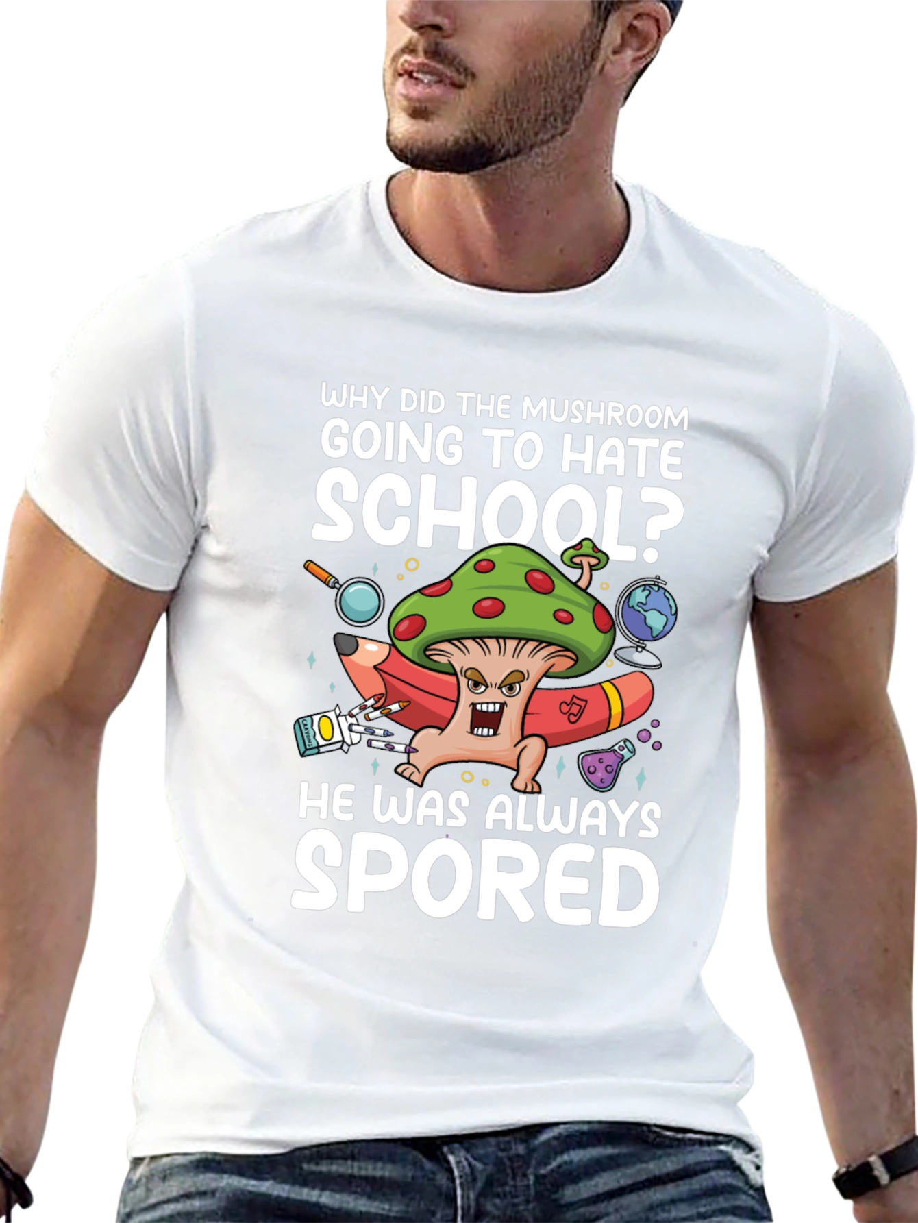 Black Mushroom School T-Shirt Funny Pun Tee view 13