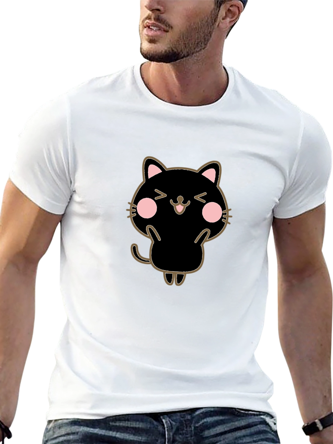Black Cute Black Cat Graphic Tee - Unisex T-Shirt view 13
