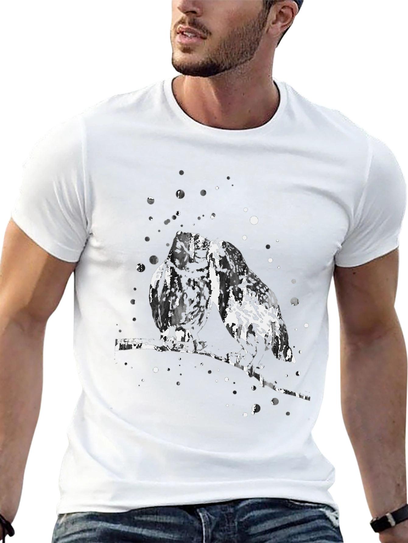 Black Abstract Owl Print Black T-Shirt view 13