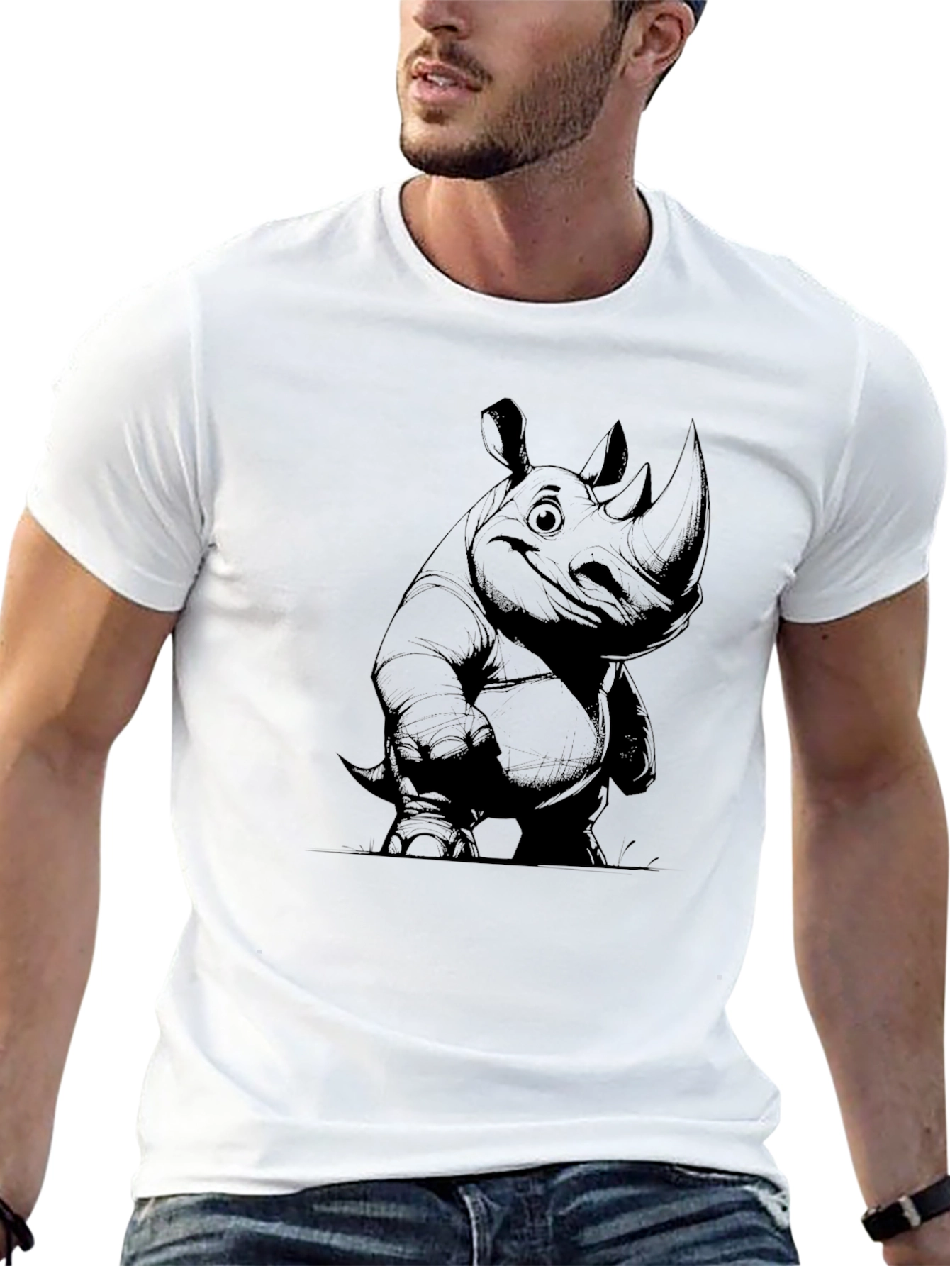 Black Rhino Graphic Tee - Black Cotton Casual Wear view 13