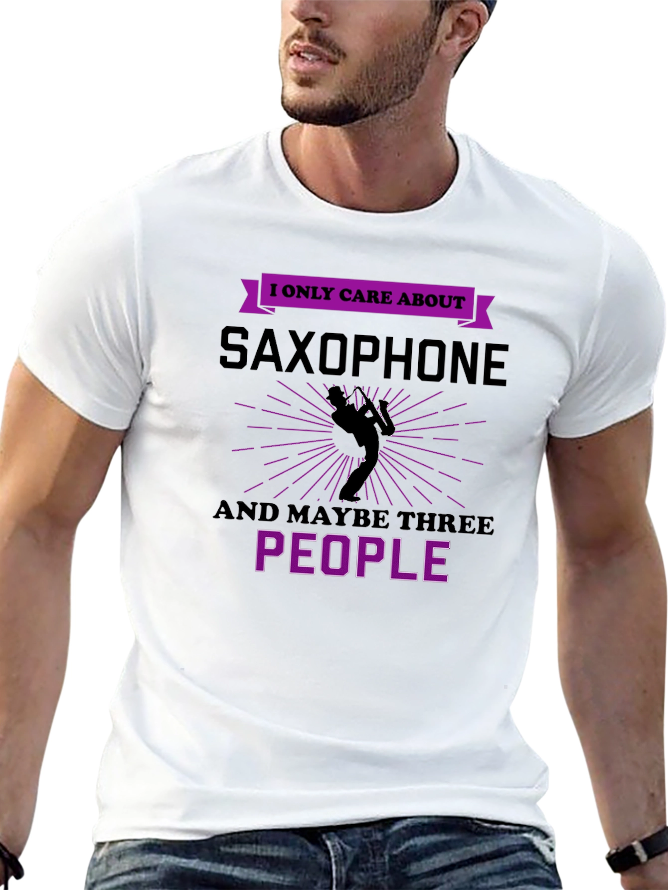 Black Saxophone Lover T-Shirt - I Only Care About Saxophone and Maybe Three People view 13