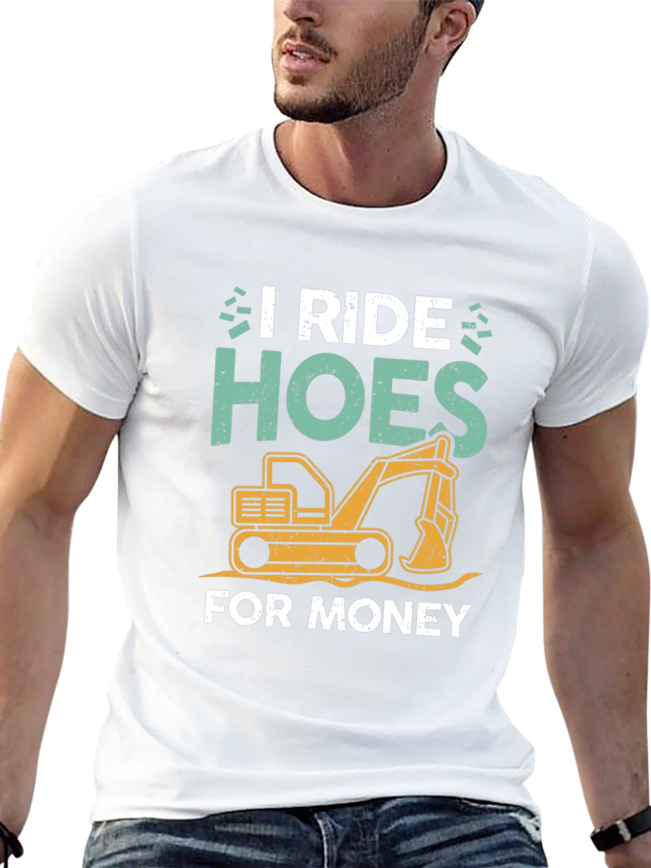 Black I Ride Hoes for Money Excavator T-Shirt view 13