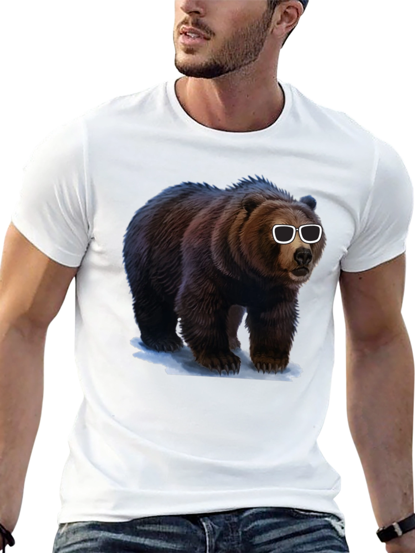 Black Cool Bear Graphic Tee - Black Cotton T-Shirt view 13