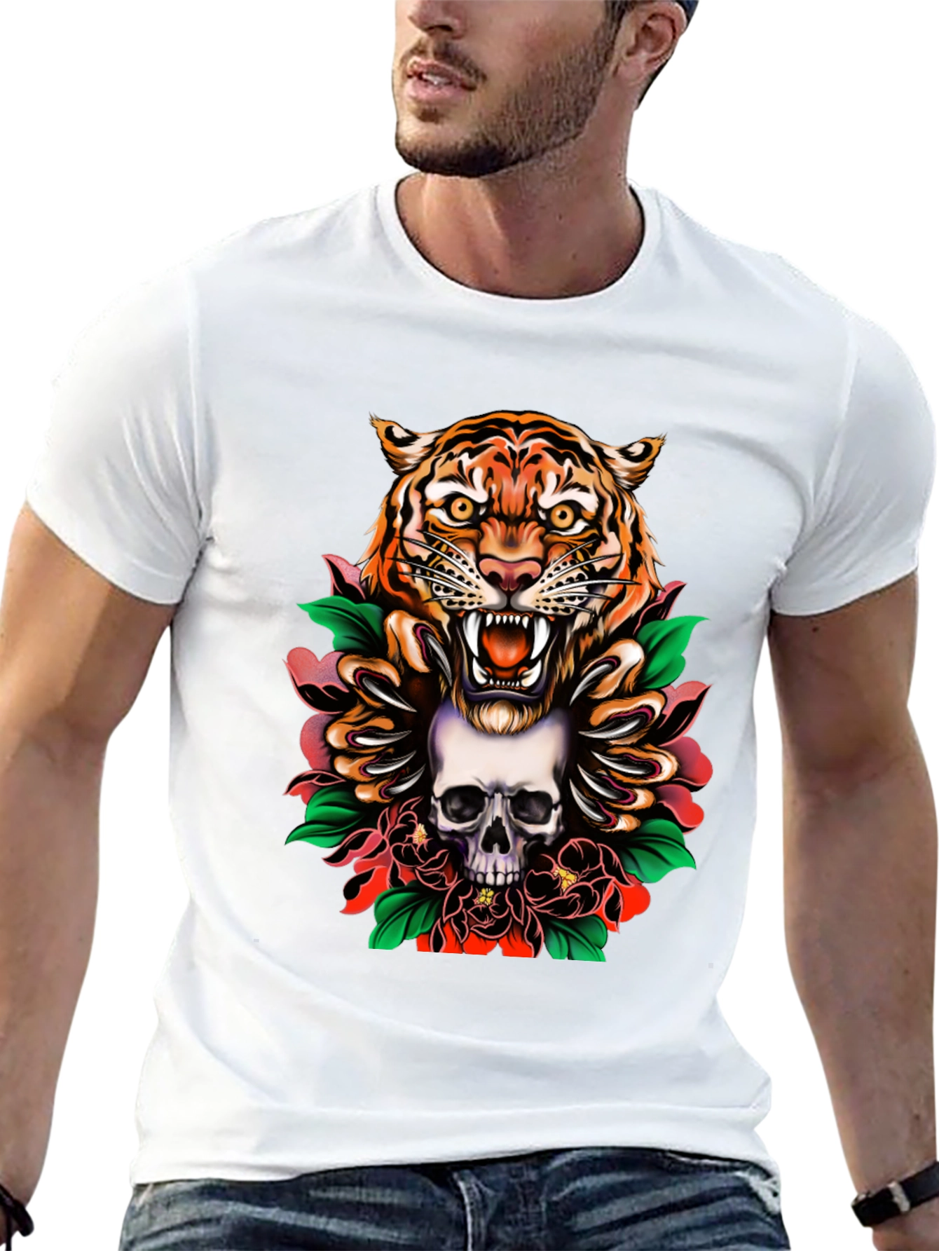 Tiger & Skull Graphic Tee - Edgy Streetwear - 13