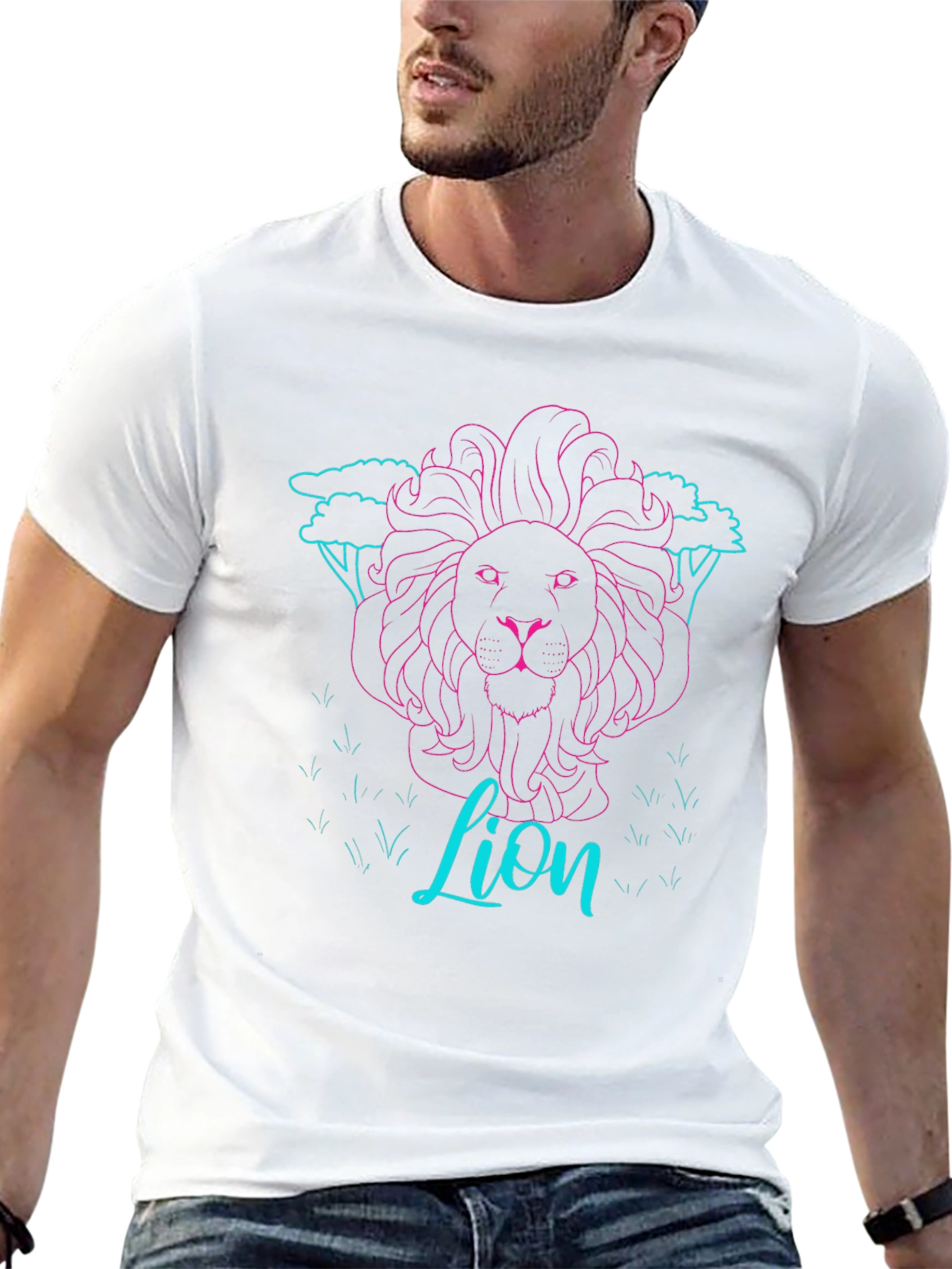 Black Neon Lion Graphic Tee - Black Cotton T-Shirt view 13