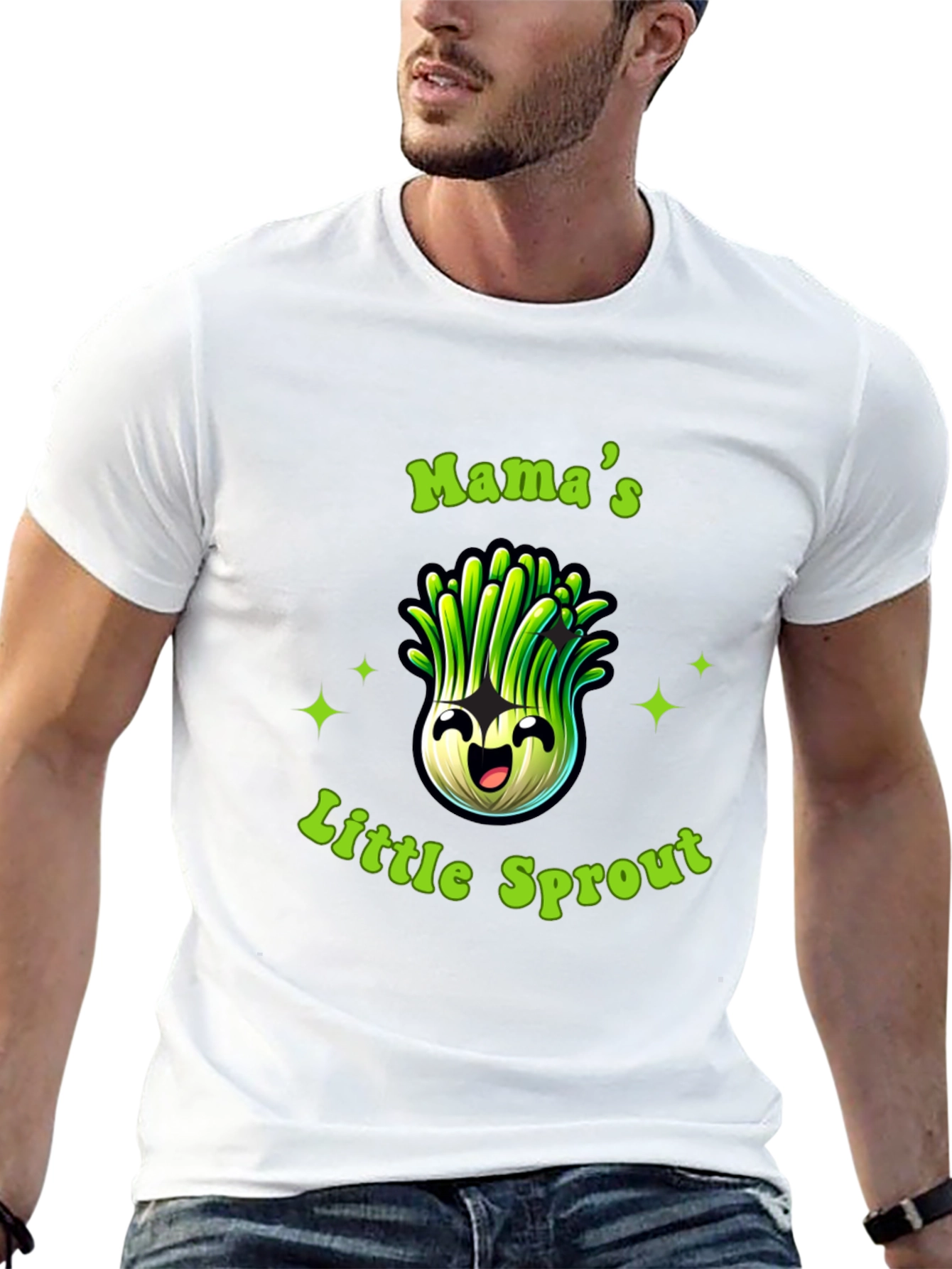 Black Mama's Little Sprout Black T-Shirt - Cute Onion Cartoon view 13
