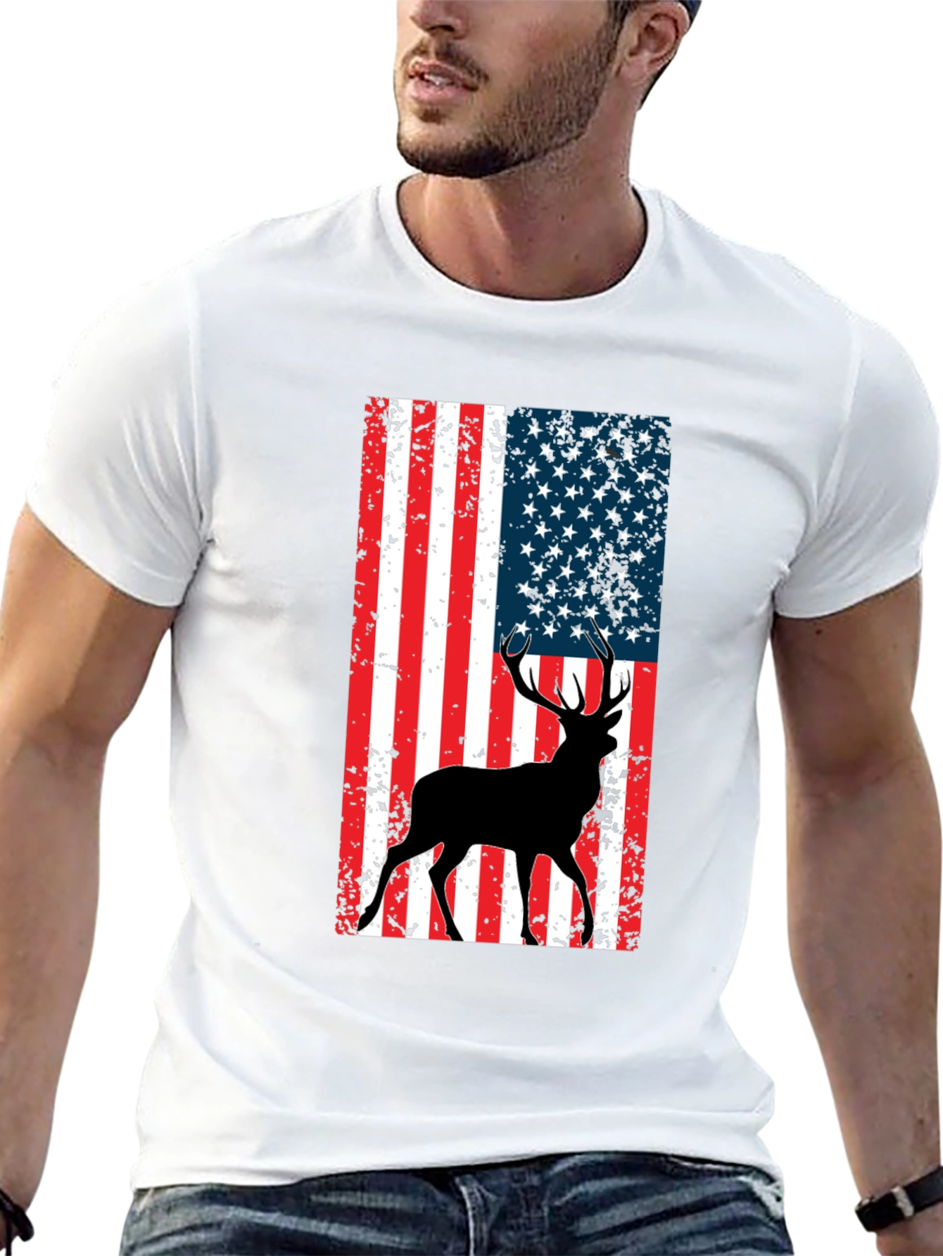 Black American Flag Deer Graphic Tee - Black view 13