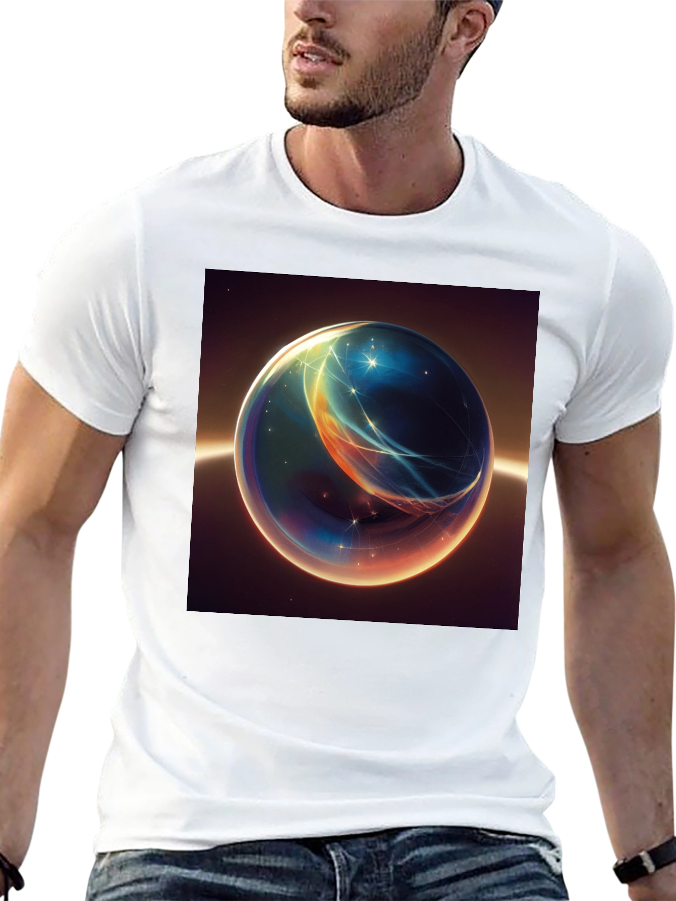 Black Abstract Space Orb Graphic T-Shirt view 13