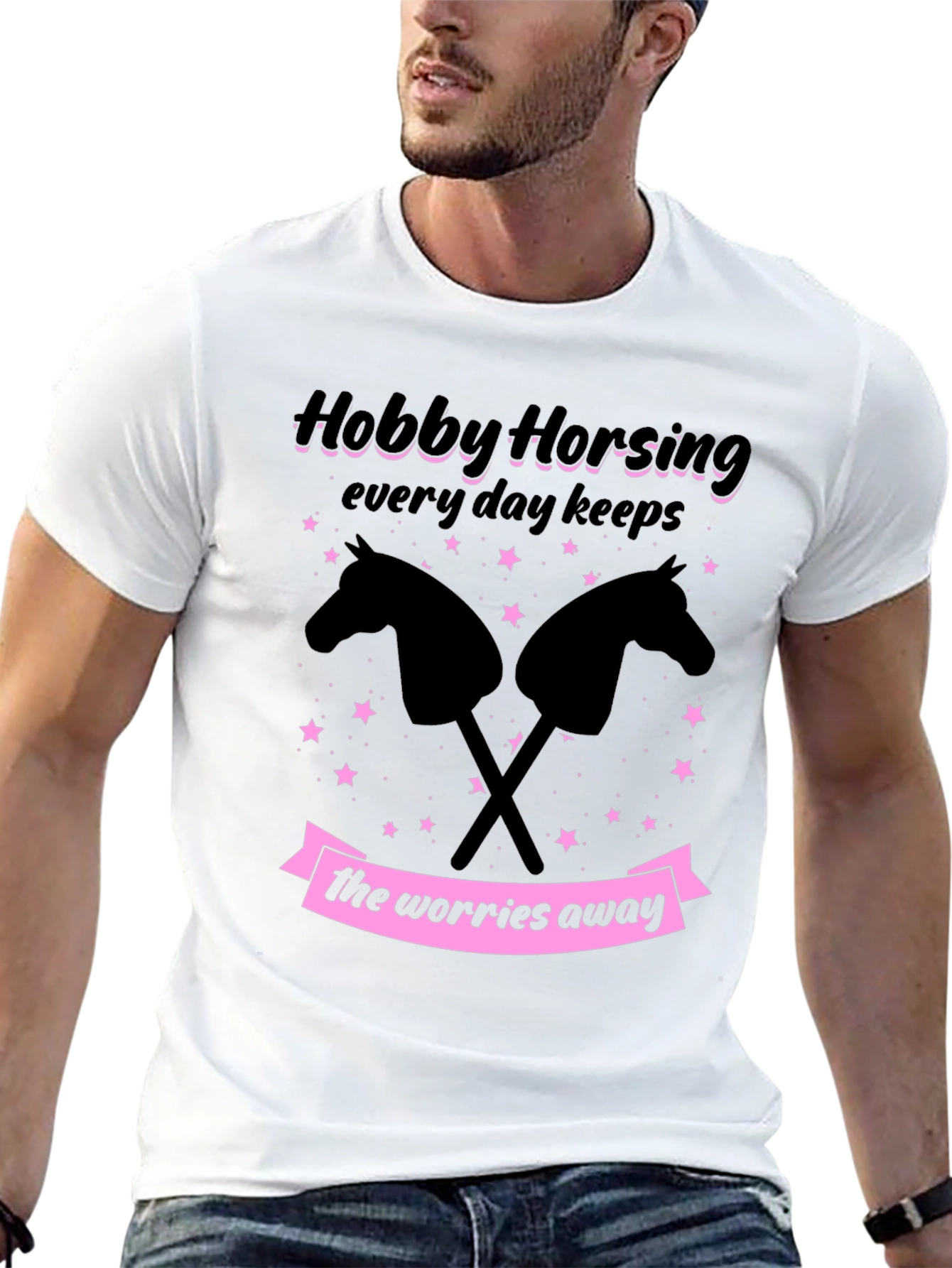 Black Hobby Horsing T-Shirt - Everyday Keeps Worries Away view 13
