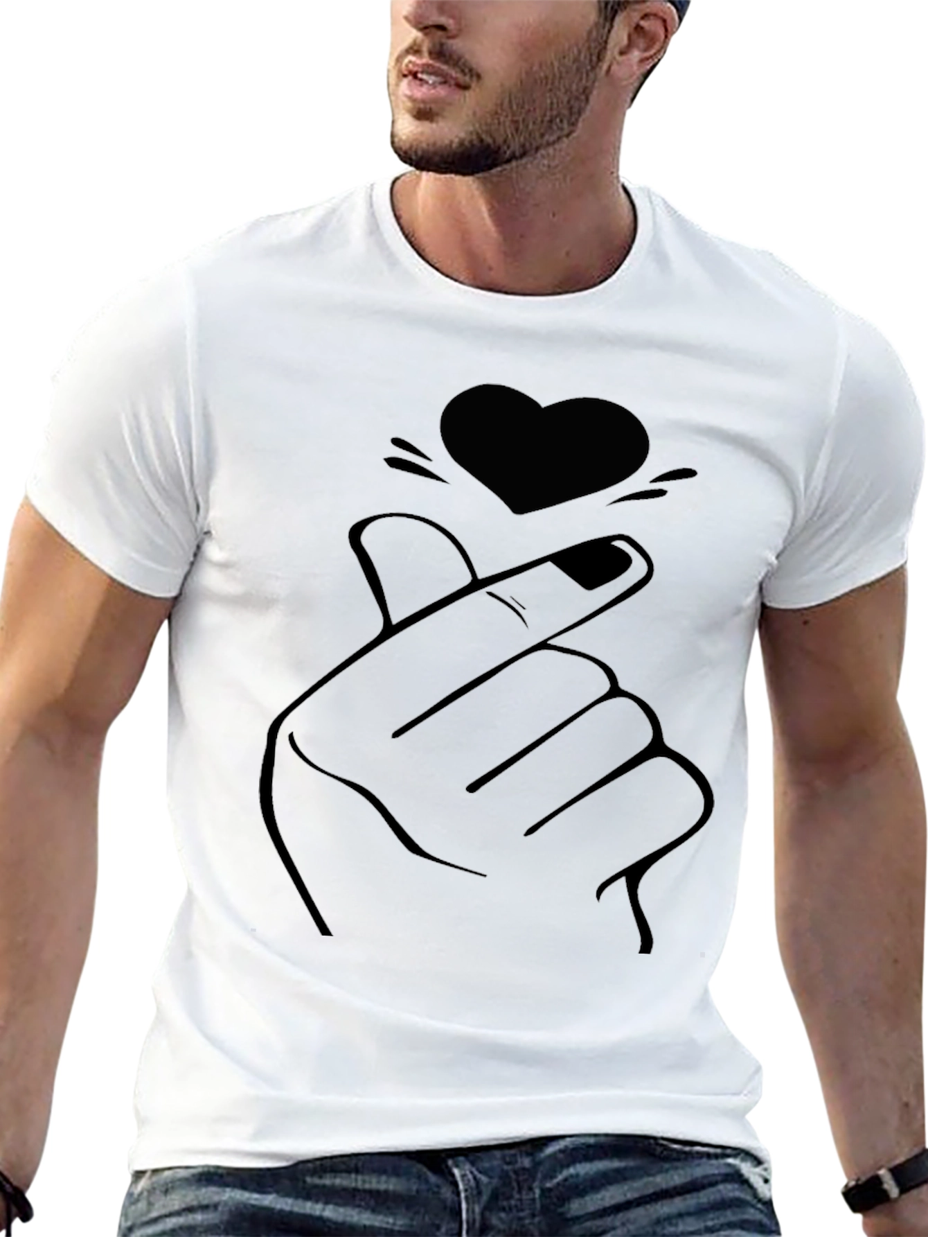 Black Heart Finger Gesture Graphic T-Shirt - Trendy Minimalist Tee view 13