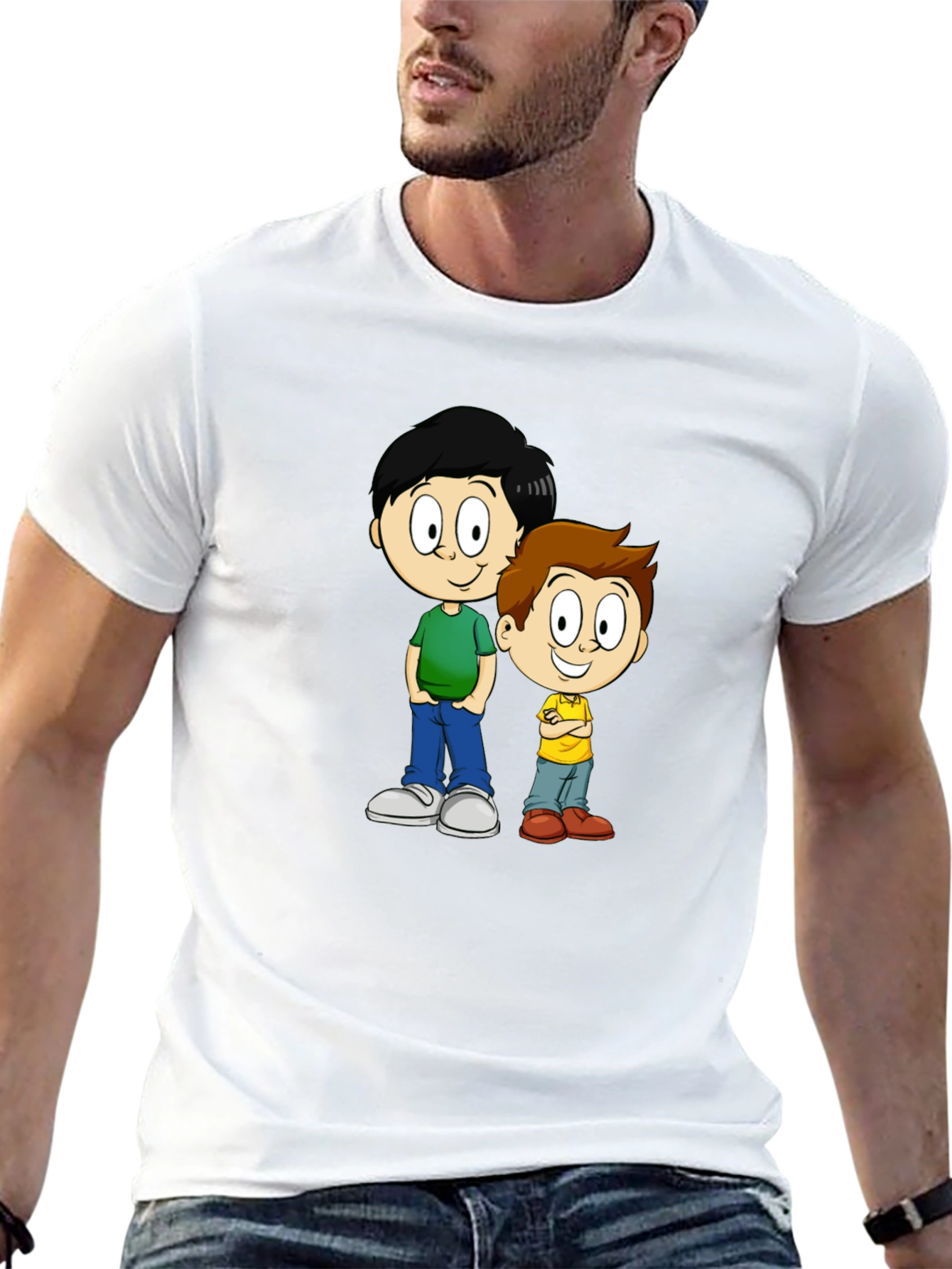 Cartoon Brothers Graphic Tee - Black Cotton Blend - 13
