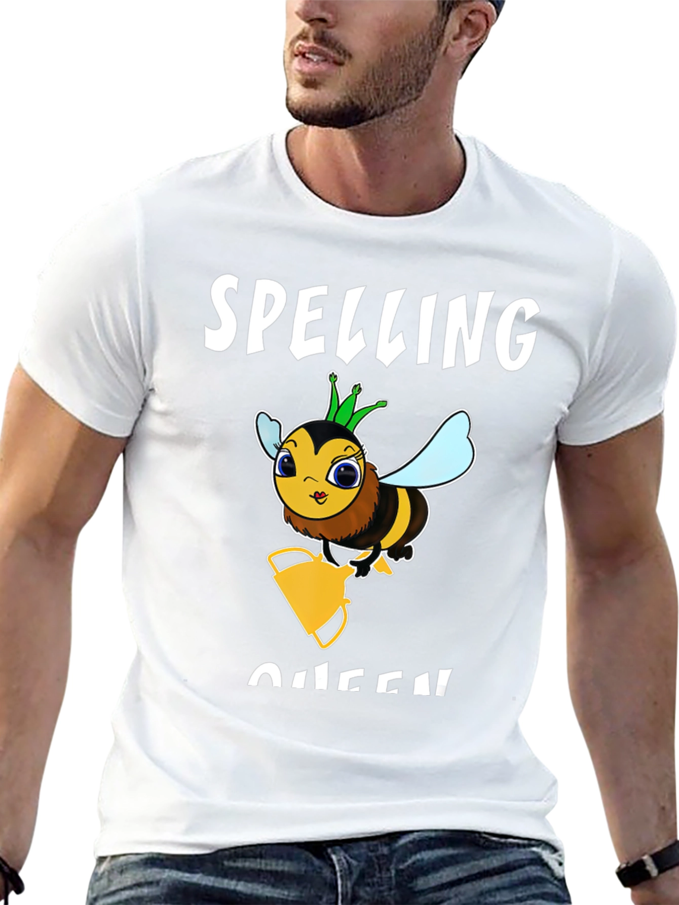 Black Spelling Bee Queen Graphic T-Shirt - Black Cotton Tee view 13