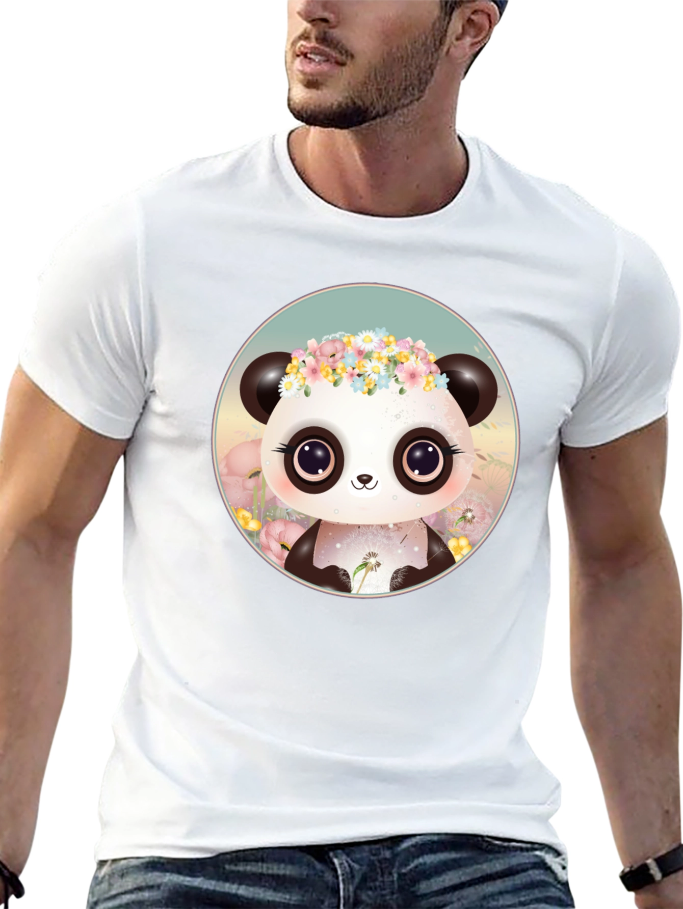 Black Cute Panda Flower Crown Graphic Tee view 13