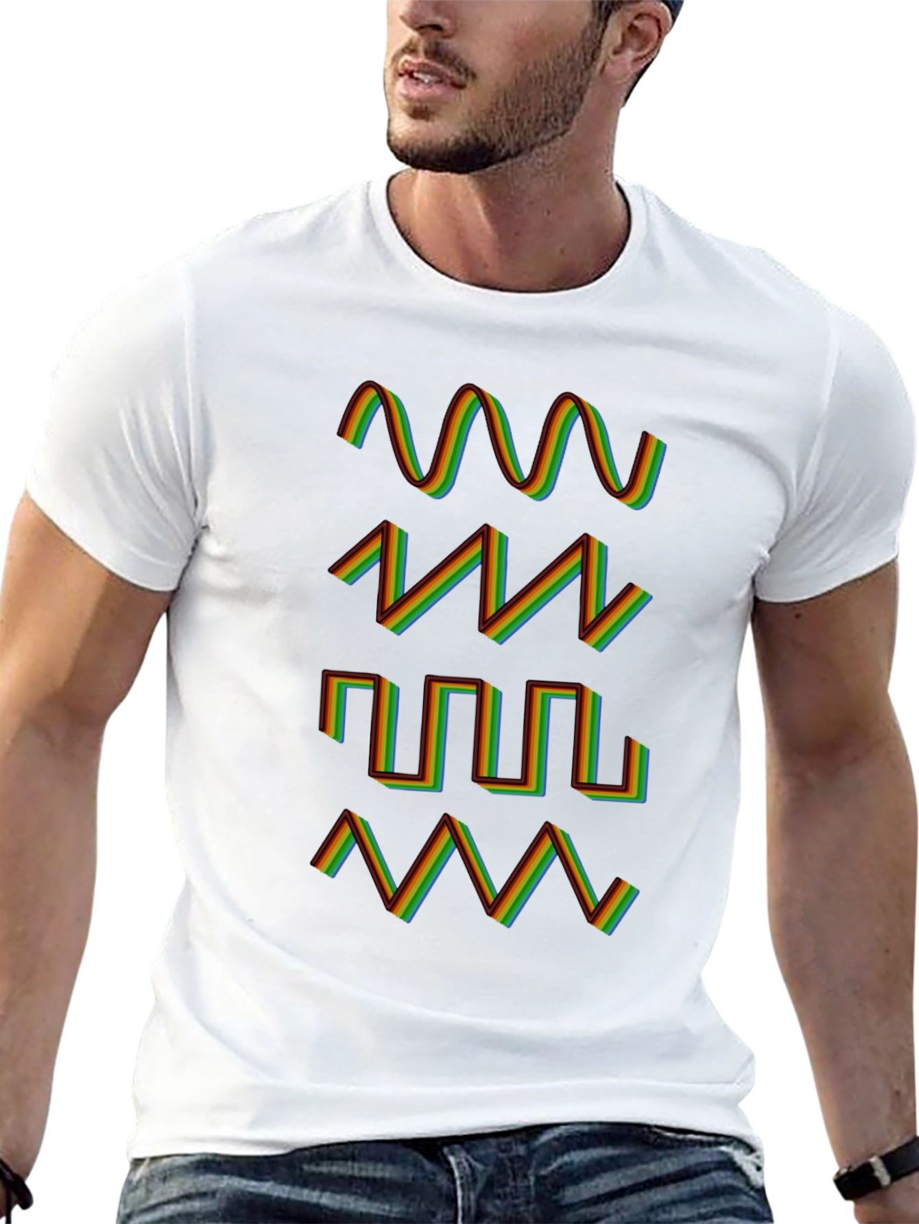 Black Rainbow Waveform Pattern Black T-Shirt view 13