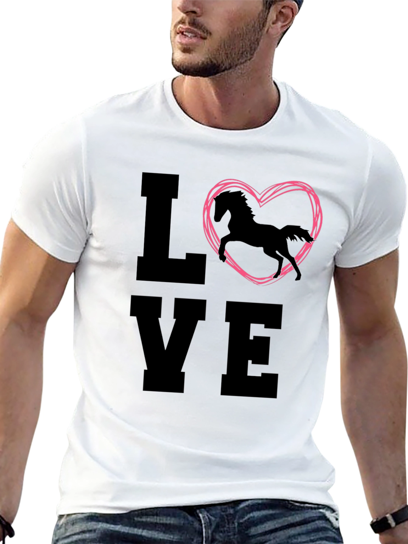 Black Love Horse T-Shirt - Equestrian Heart Design view 13