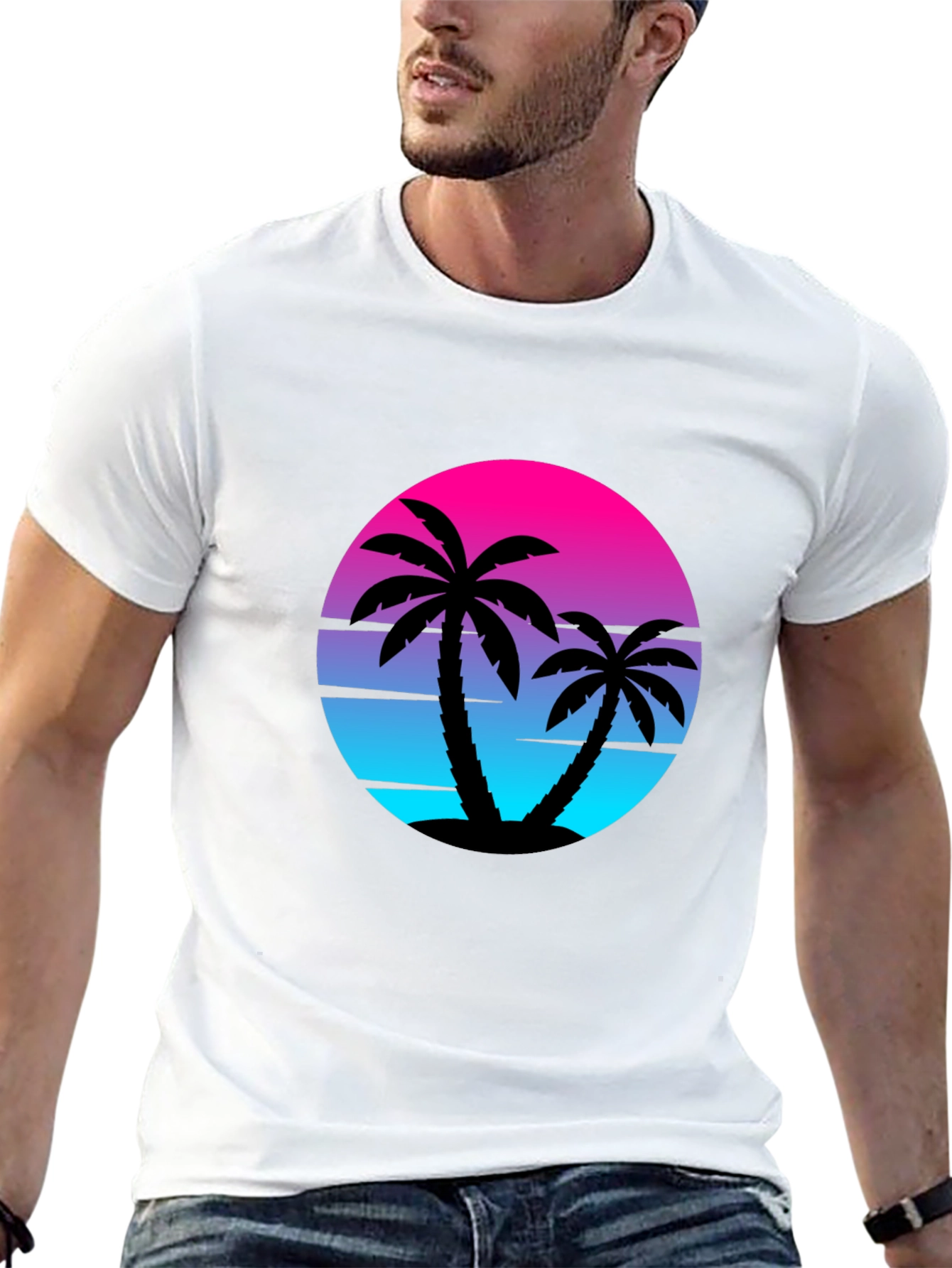 Black Retro Sunset Palm Tree Graphic Tee - Black view 13