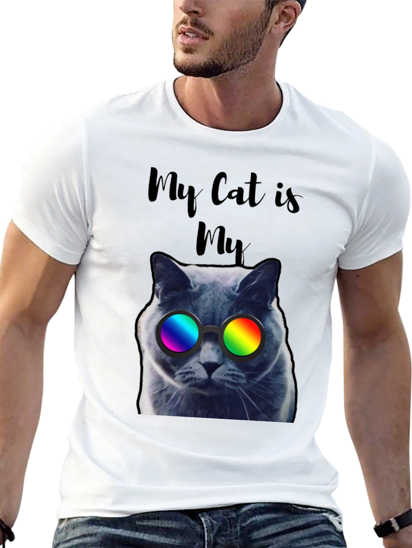 Black Cool Cat T-Shirt - "My Cat is My..." view 13